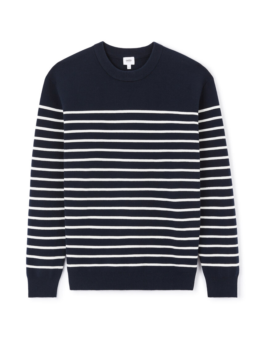 Pull tricoté creux coloré - ECELEN - Automne Hiver - Col rond - Rayé - Femme Vert
