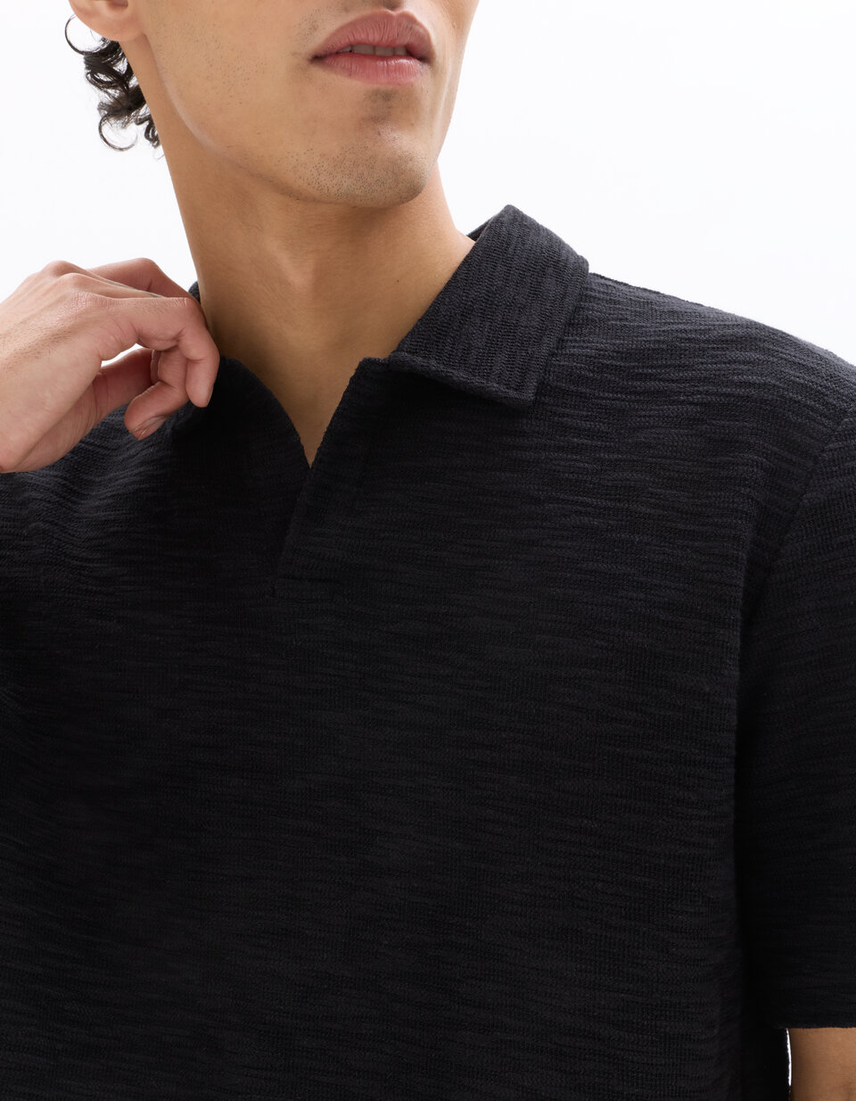 Polo regular col cubain effet bouclette - noir | celio