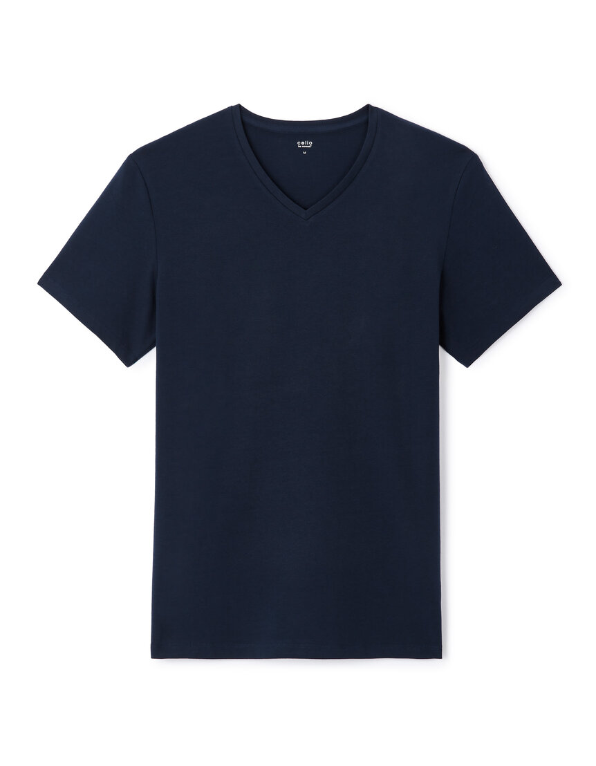 T-shirt slim col V coton stretch - marine