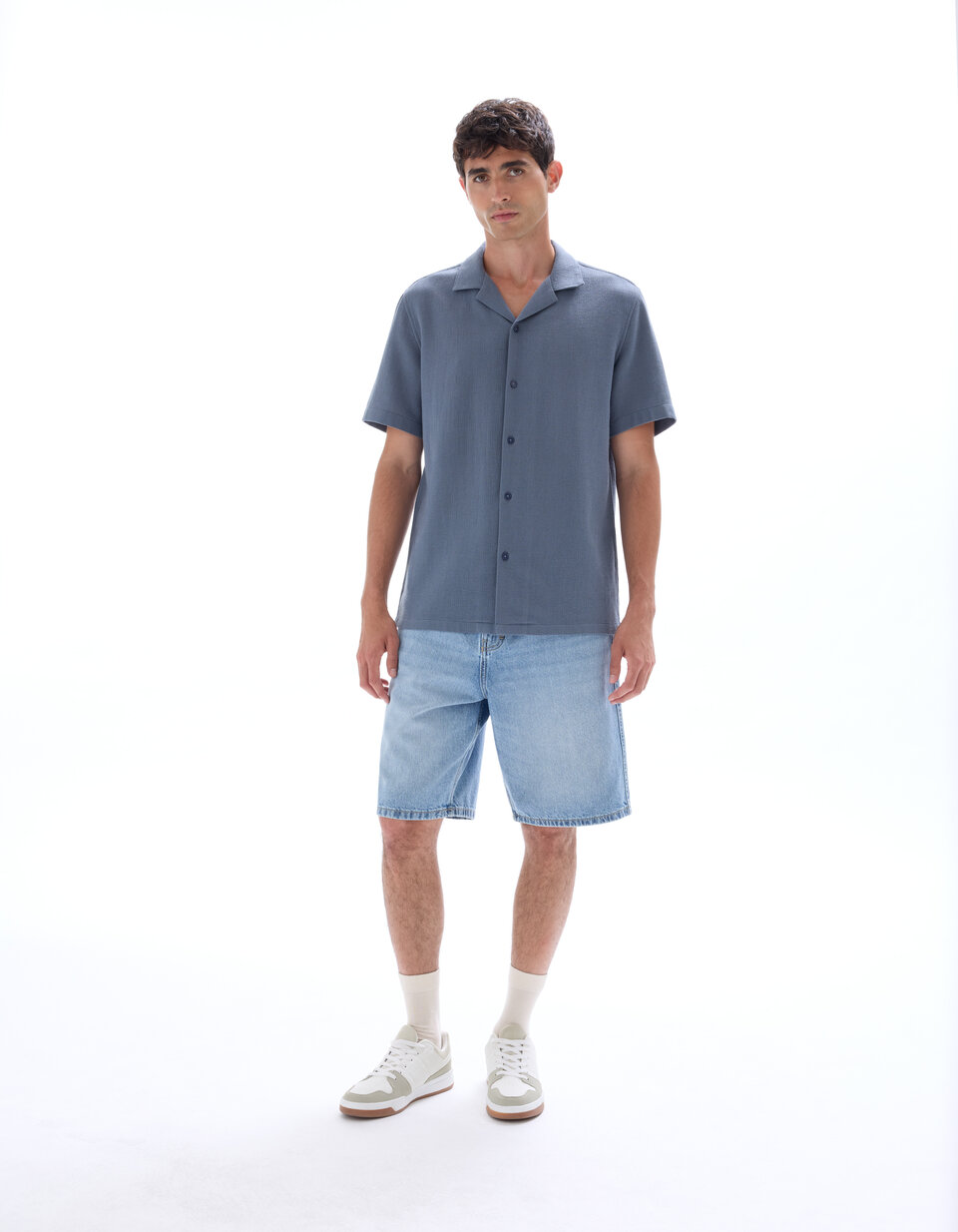 Chemisette Diesel 55DSL - Taille L, Gris Bleu, Motif Géométrique, Manches Courtes, Neuf Avec étiquettes