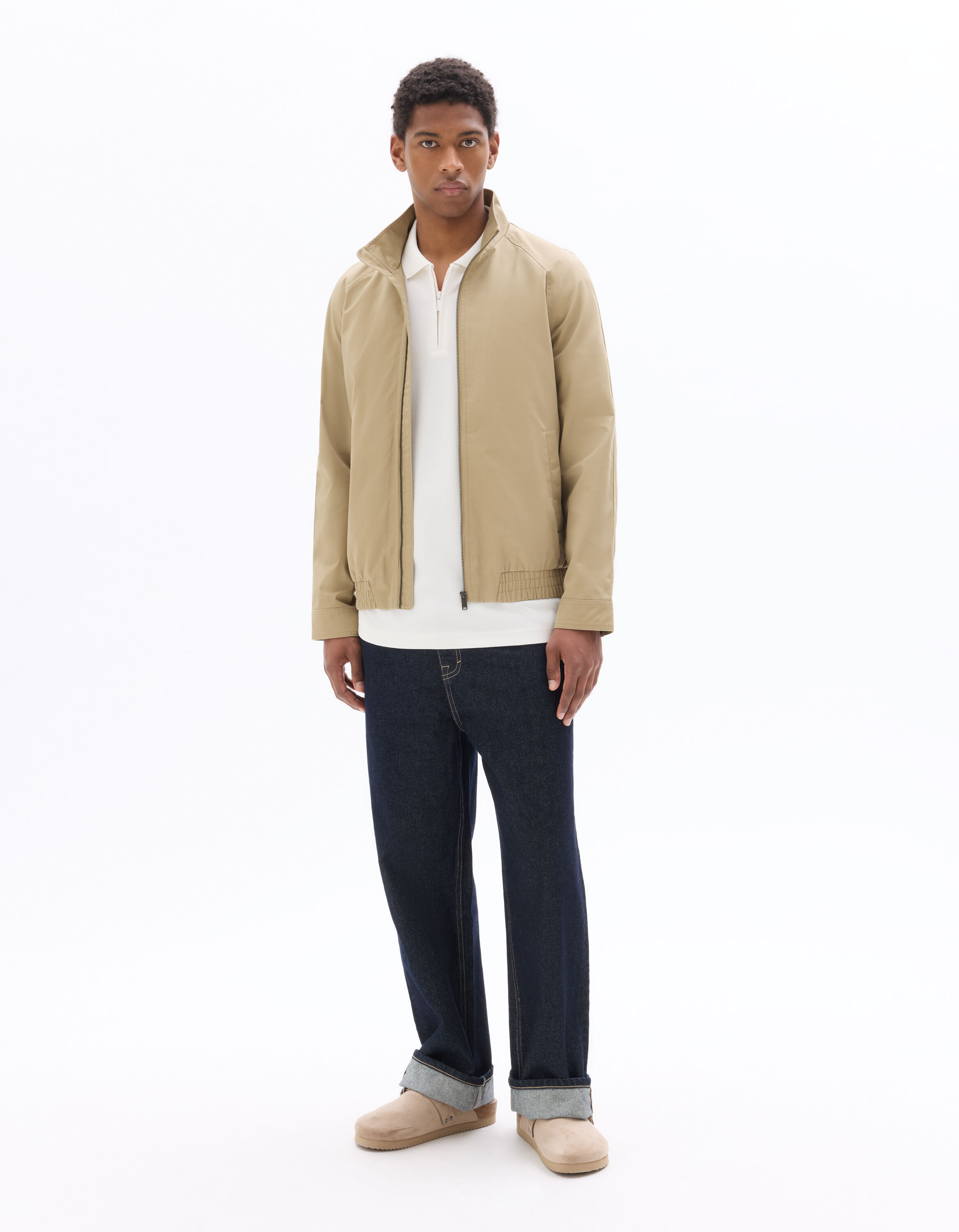 Beige Zip-Up Stand-Up Collar Jacket | celio be normal