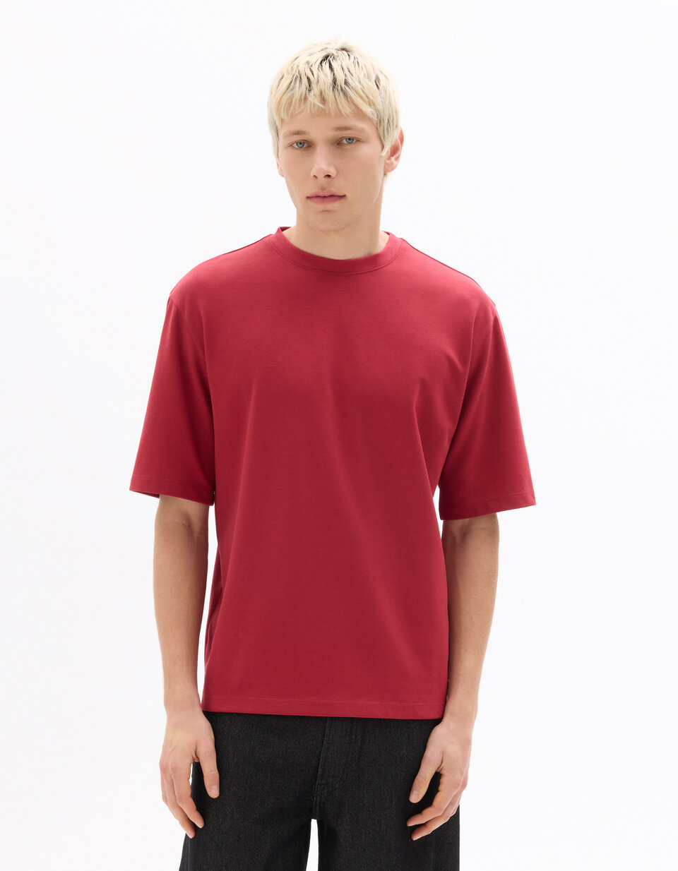 T-shirt uni à manches longues et col rond - Bordeaux - Grandes tailles - Homme - 3.60