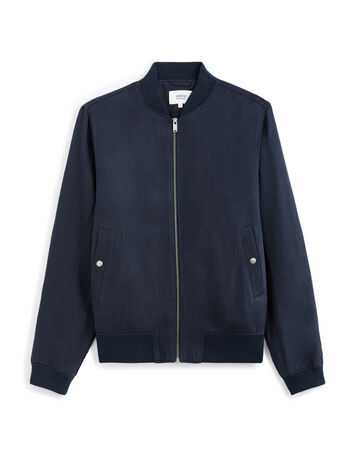 Veste col bomber lin mélangé - marine