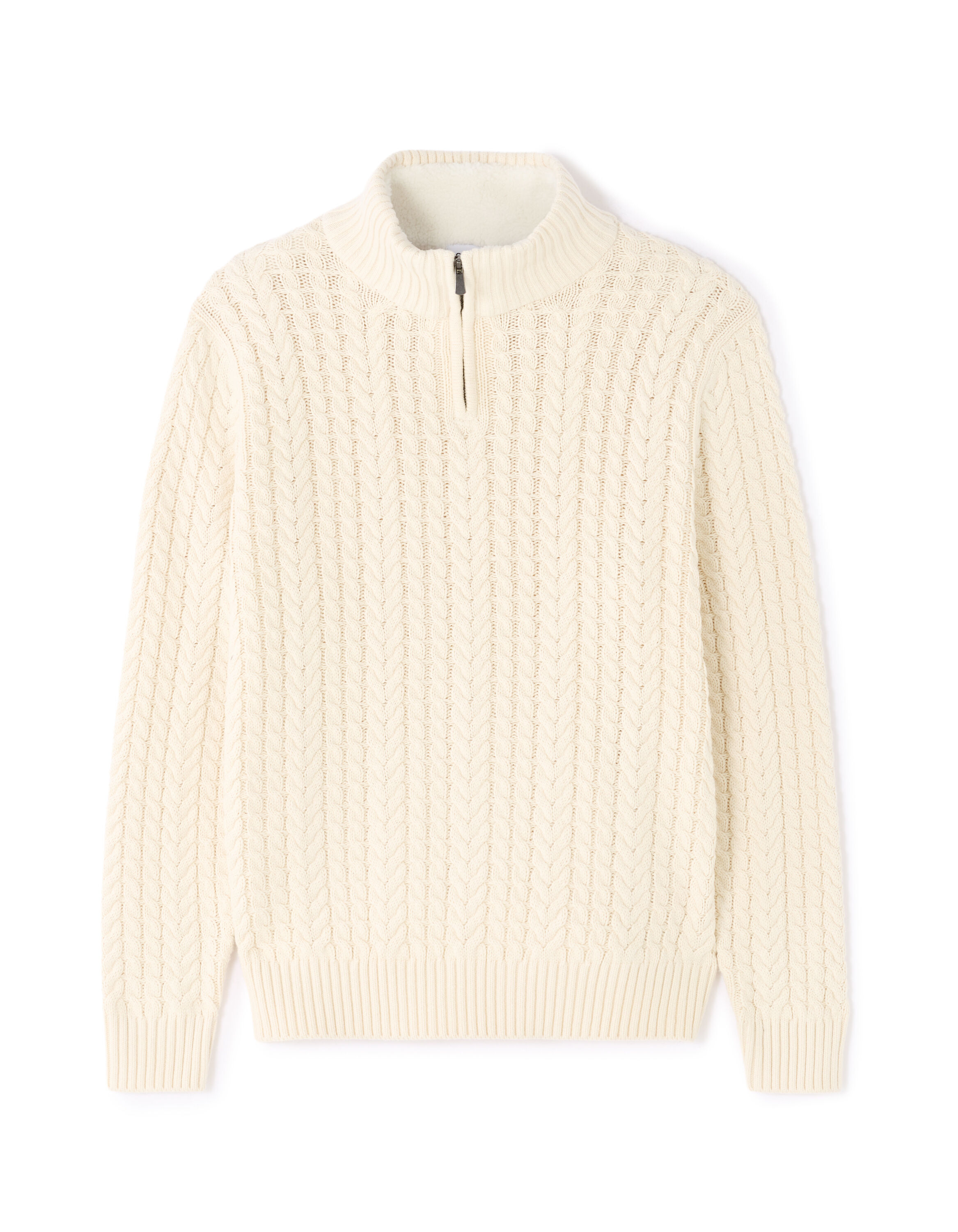 Cable knit high-neck sweater with sherpa lining - ecru | celio be