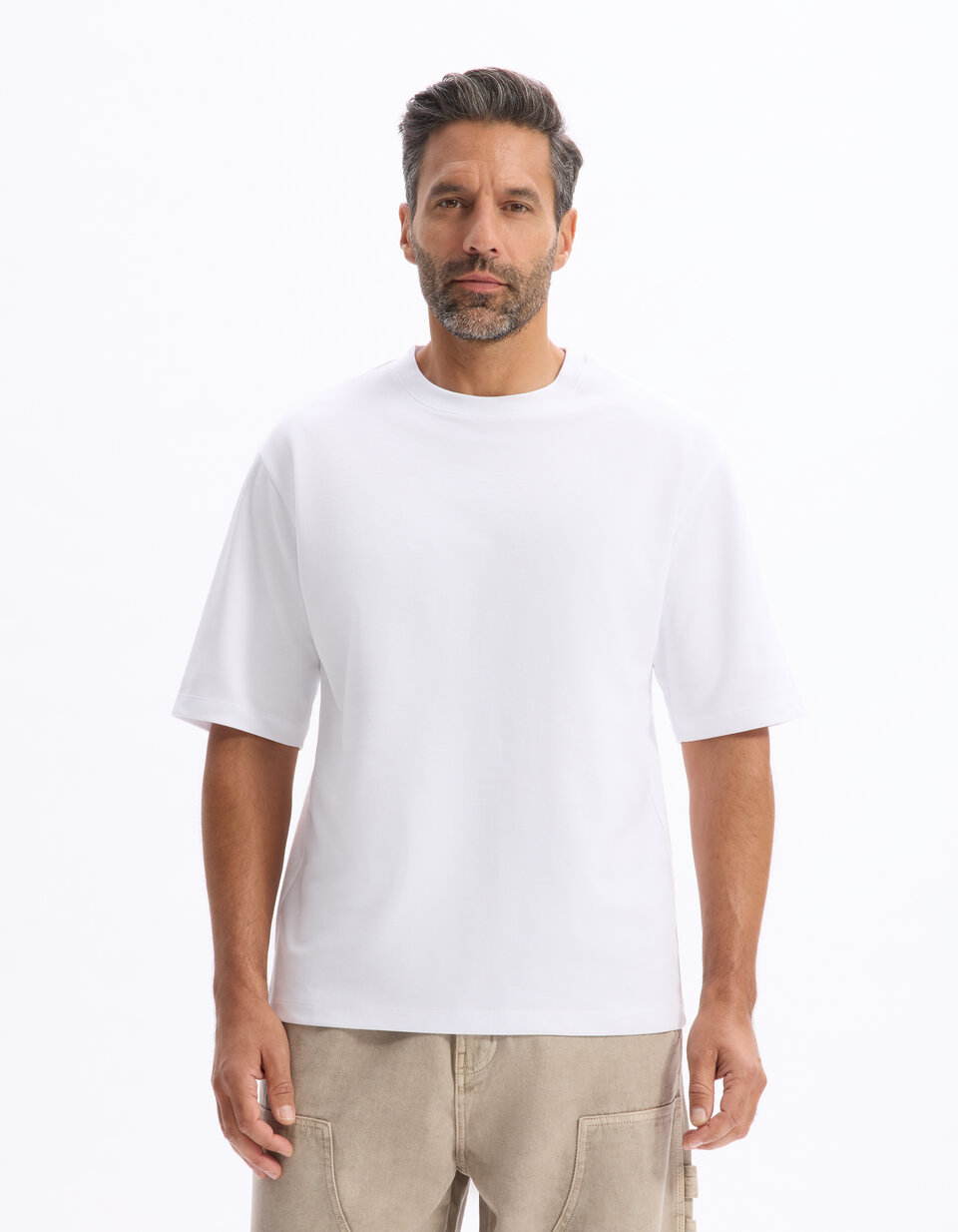 T-shirt SUNSPEL Col Rond (mock Neck) En Coton épais - Blanc - Taille XXL - Fabriqué Au Portugal - Neuf