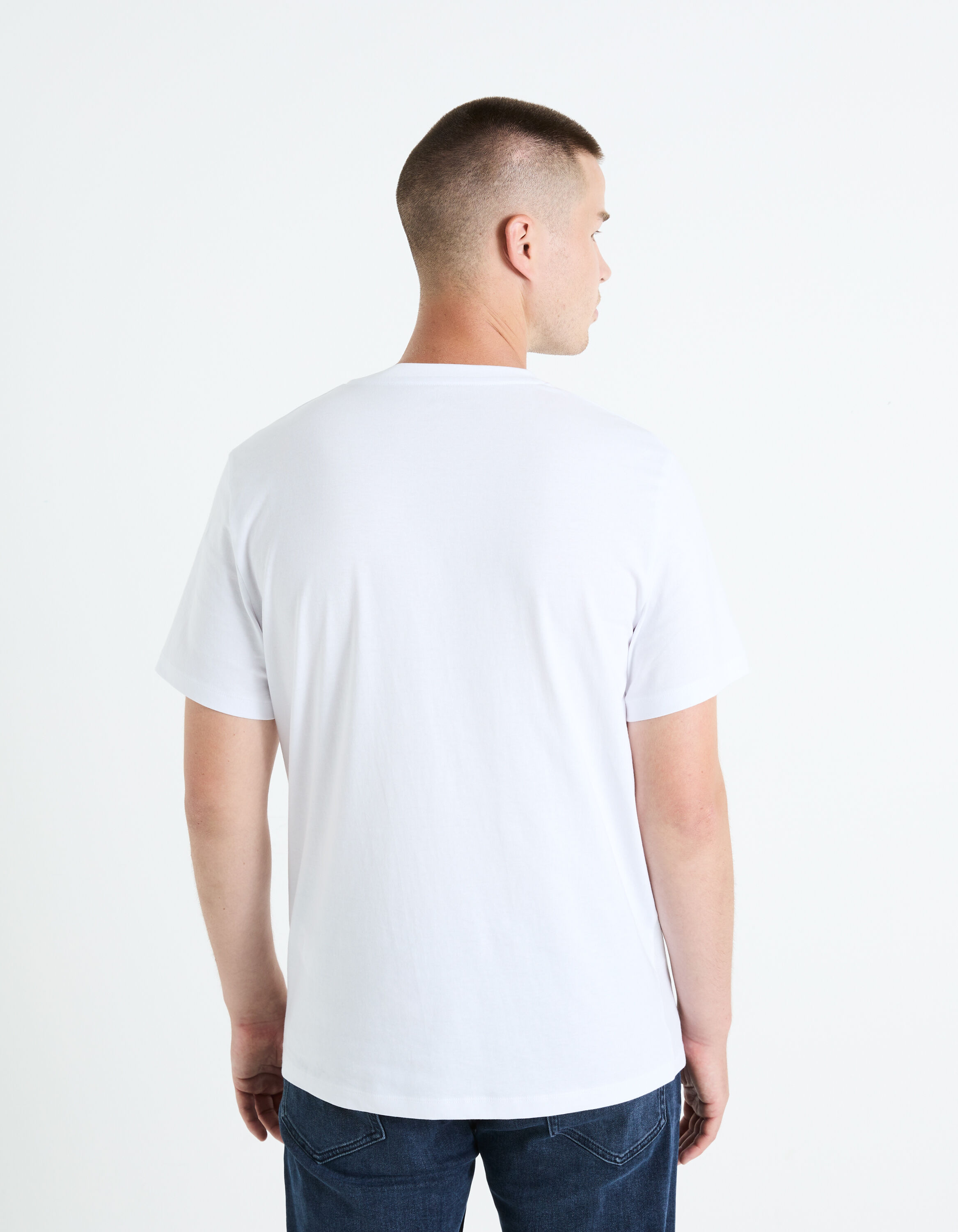 Tee-Shirt 100% polyester col rond Blanc-Taille XL