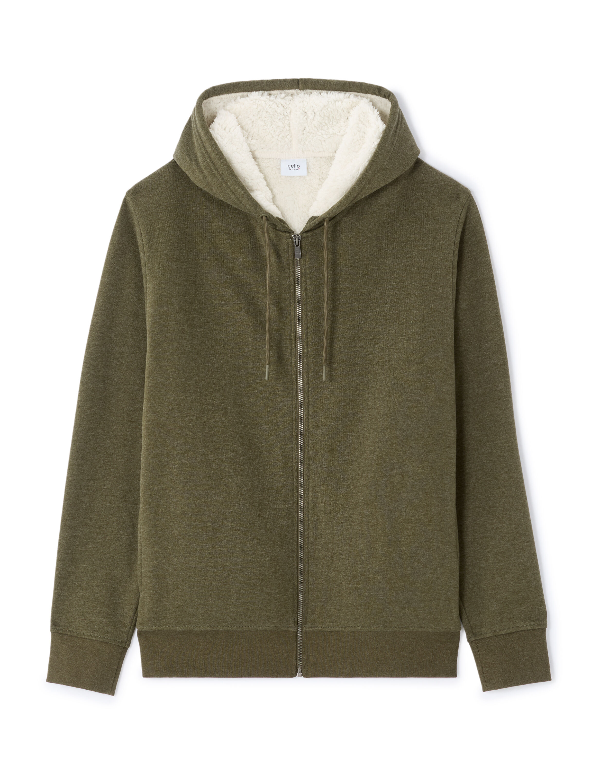 Sherpa-lined zip-up hoodie - khaki | celio be normal