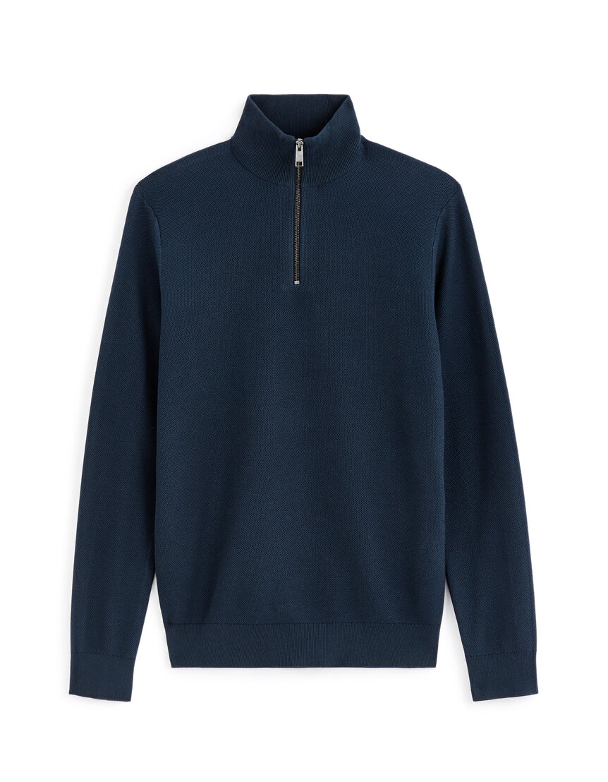 Pull col zippé regular 100% coton - gris chiné | be normal
