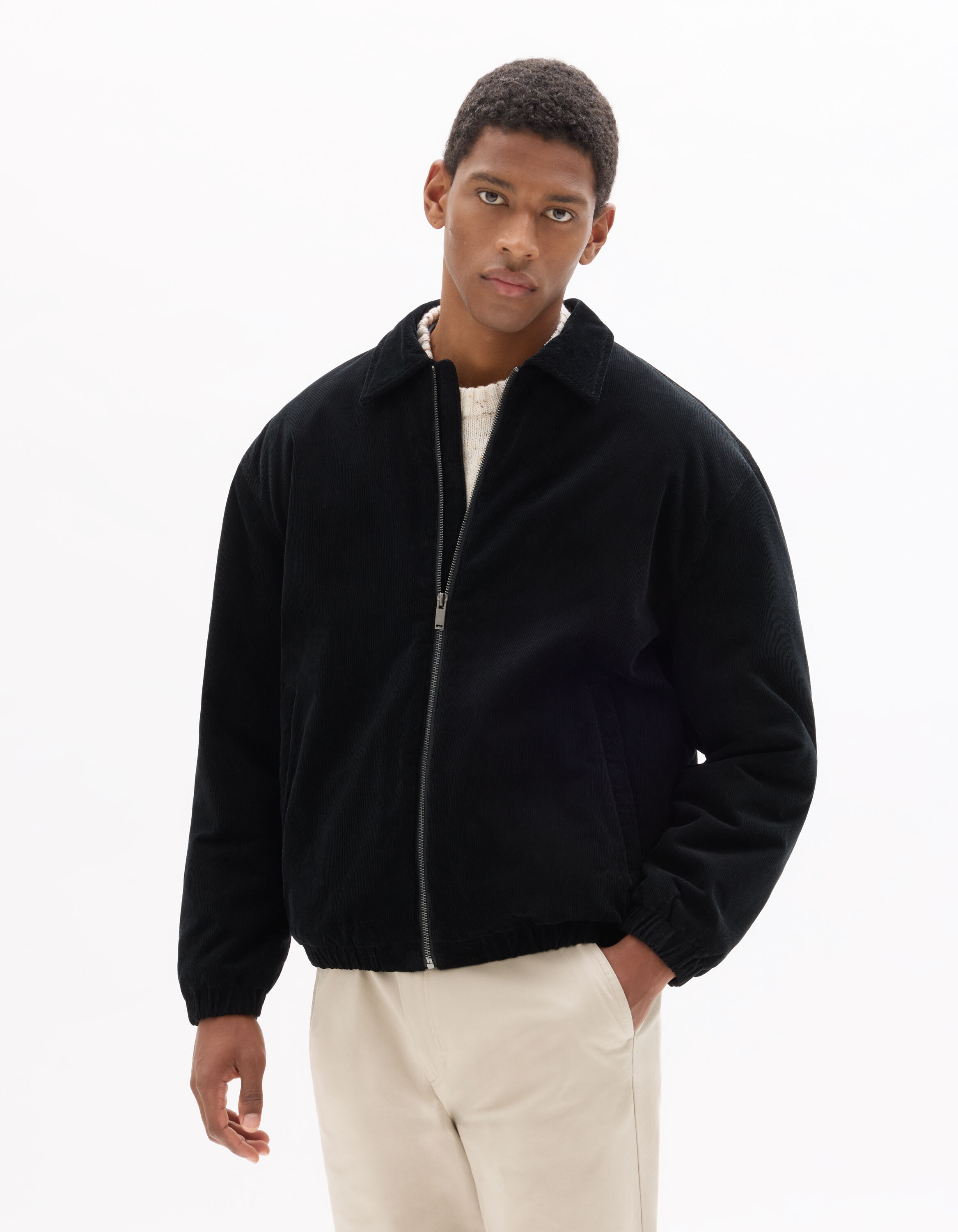 Black Corduroy Shirt Collar Jacket | celio be normal
