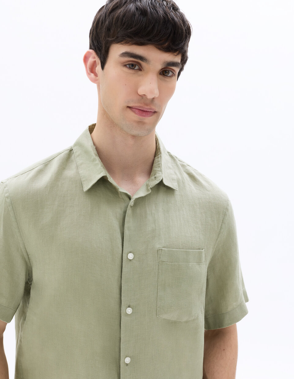 sage green men's dress shirt short sleeve Khaki jersey dress – G&B main image 1