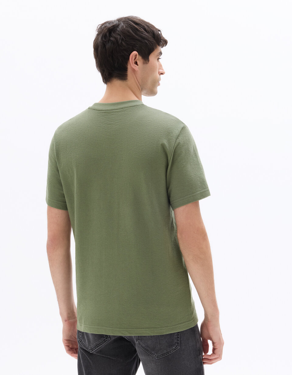 T-Shirt imprimé boxy col rond coton mélangé - kaki | celio