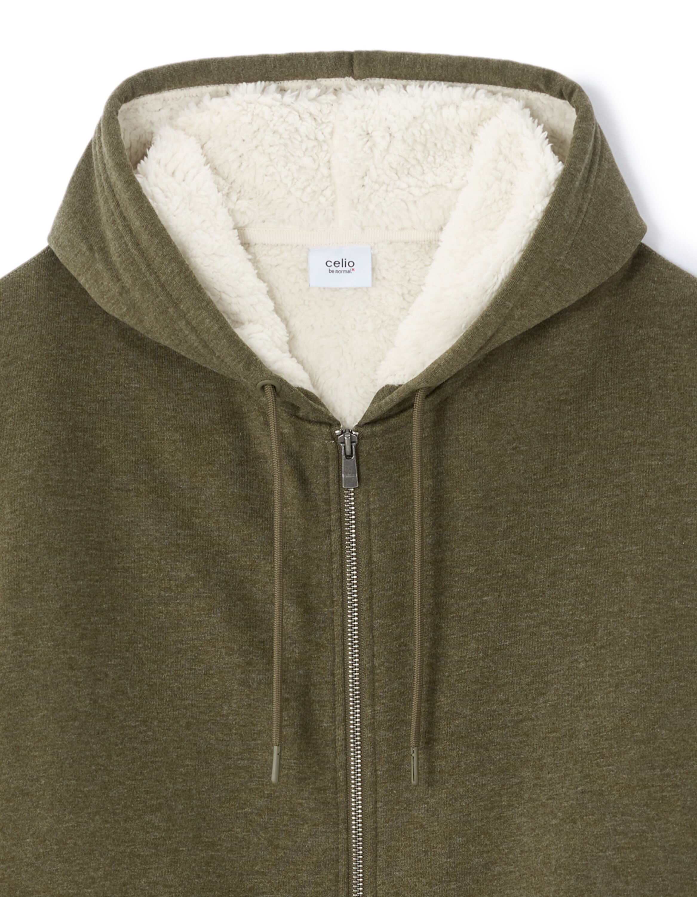 Sherpa-lined zip-up hoodie - khaki | celio be normal