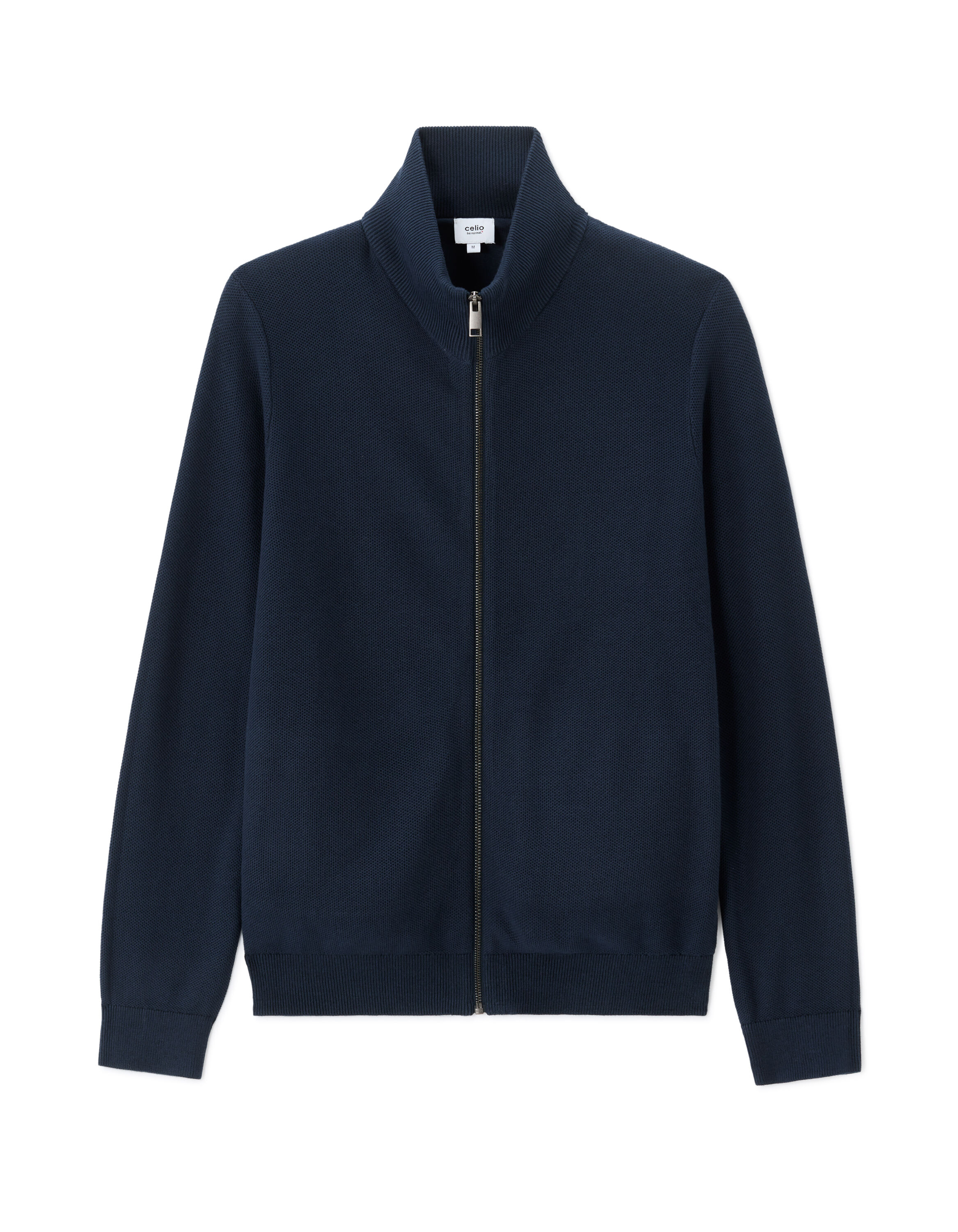 100% cotton piqué knit cardigan - navy | celio be normal