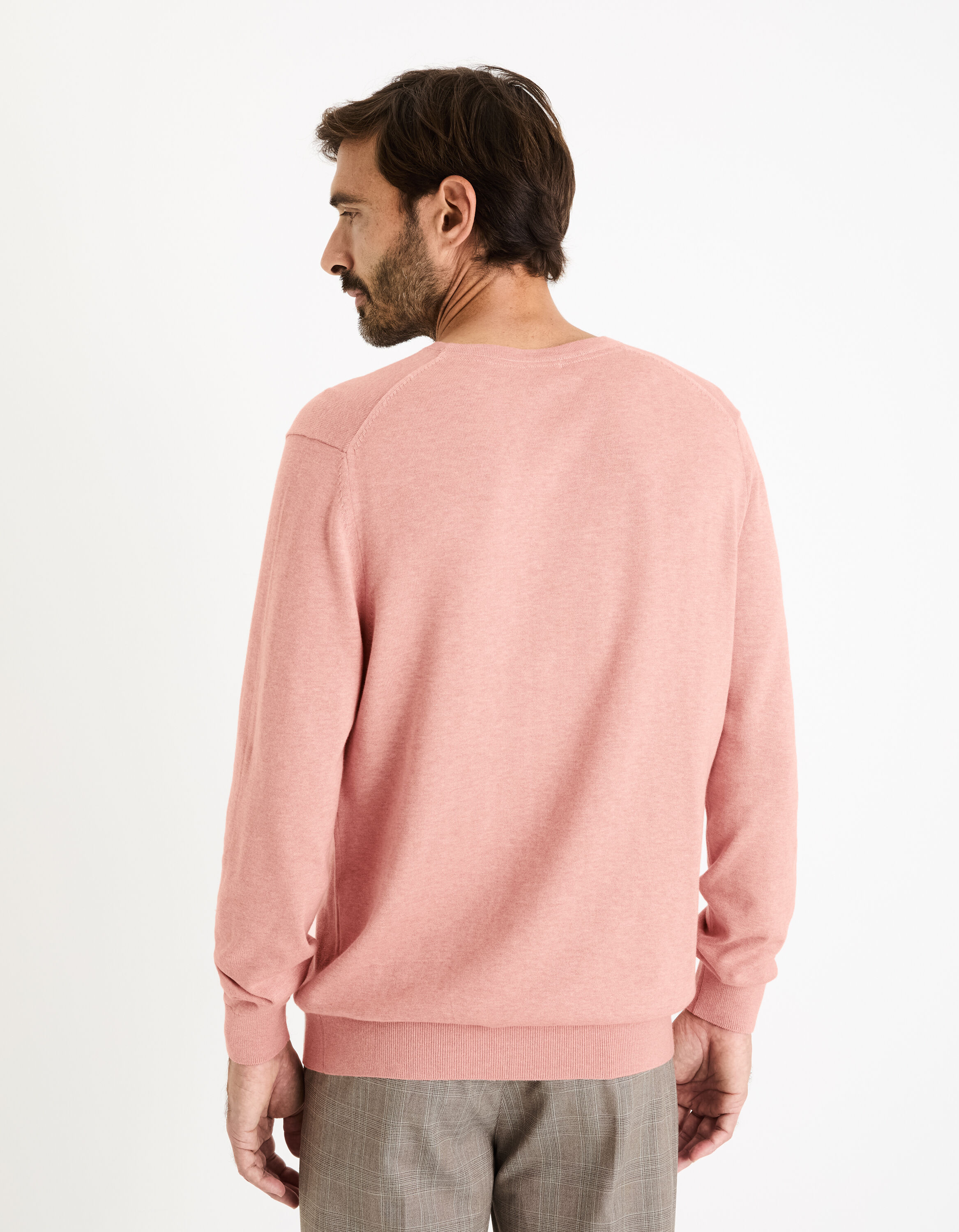 Pull Homme Col V Coton Biologique Rose