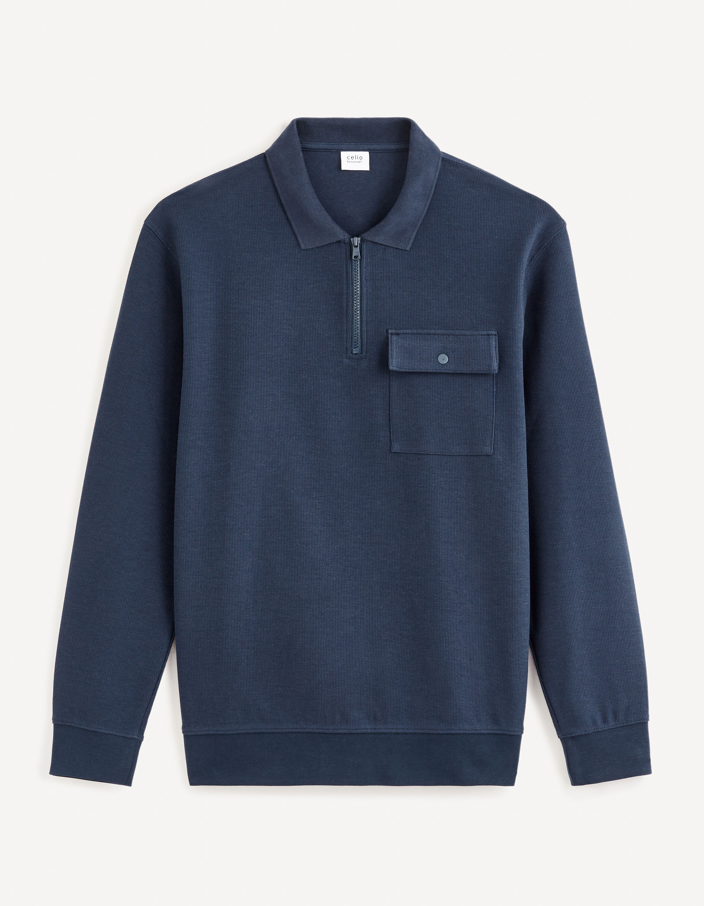 Sweat col zipp 100 coton marine celio be normal
