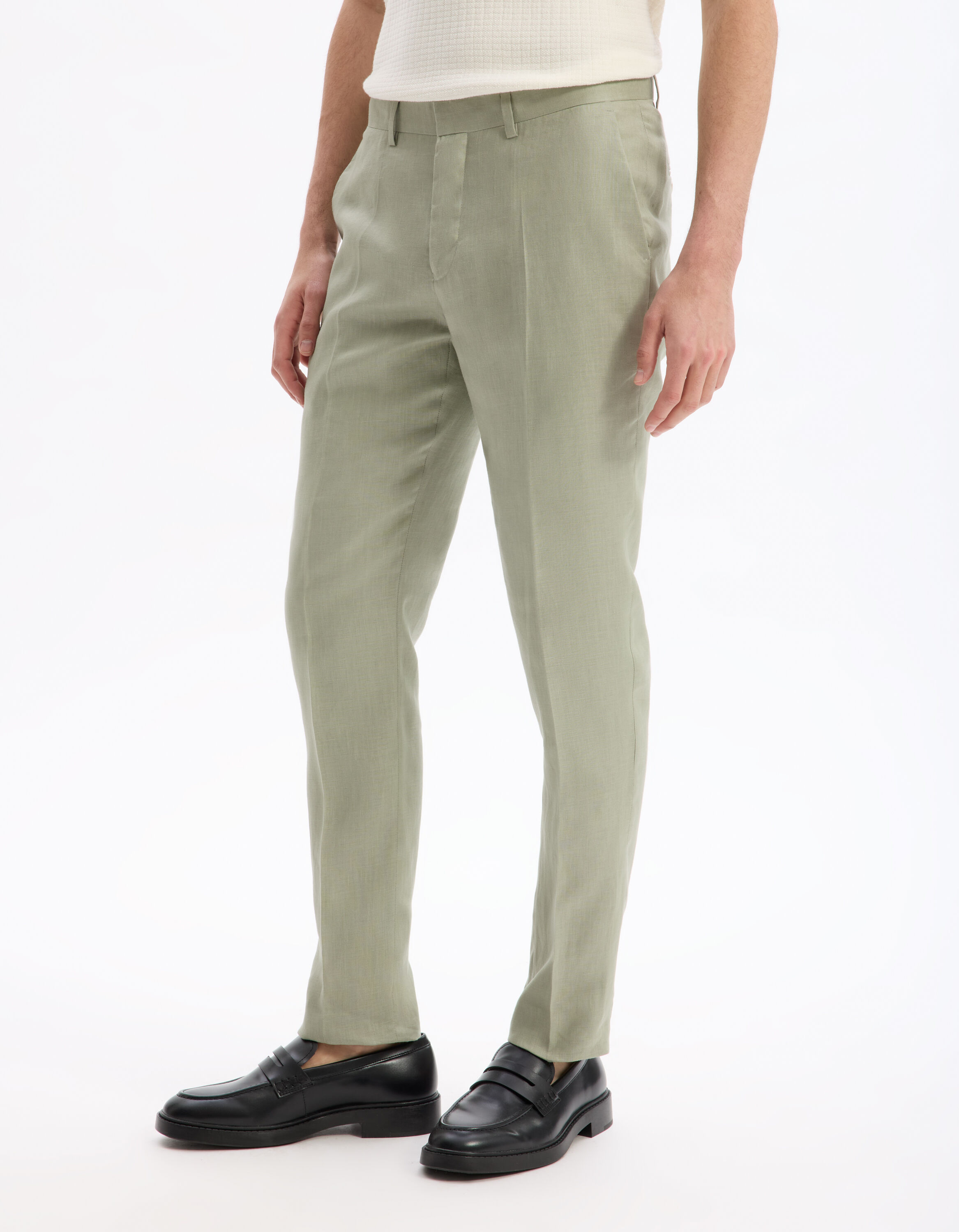 Pantalon de costume slim 100% lin vert sauge celio be normal