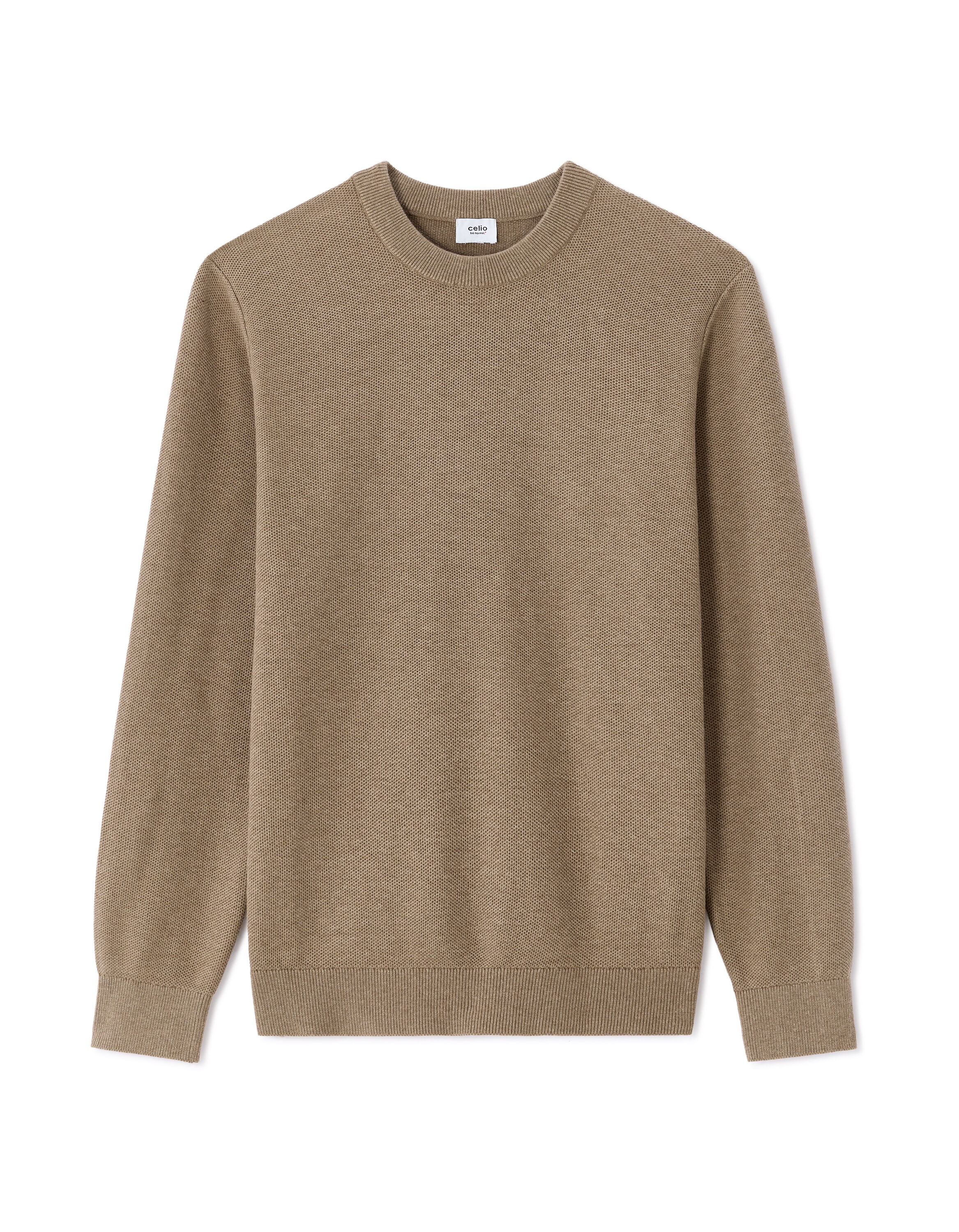 Pull col rond 100% coton - beige foncé
