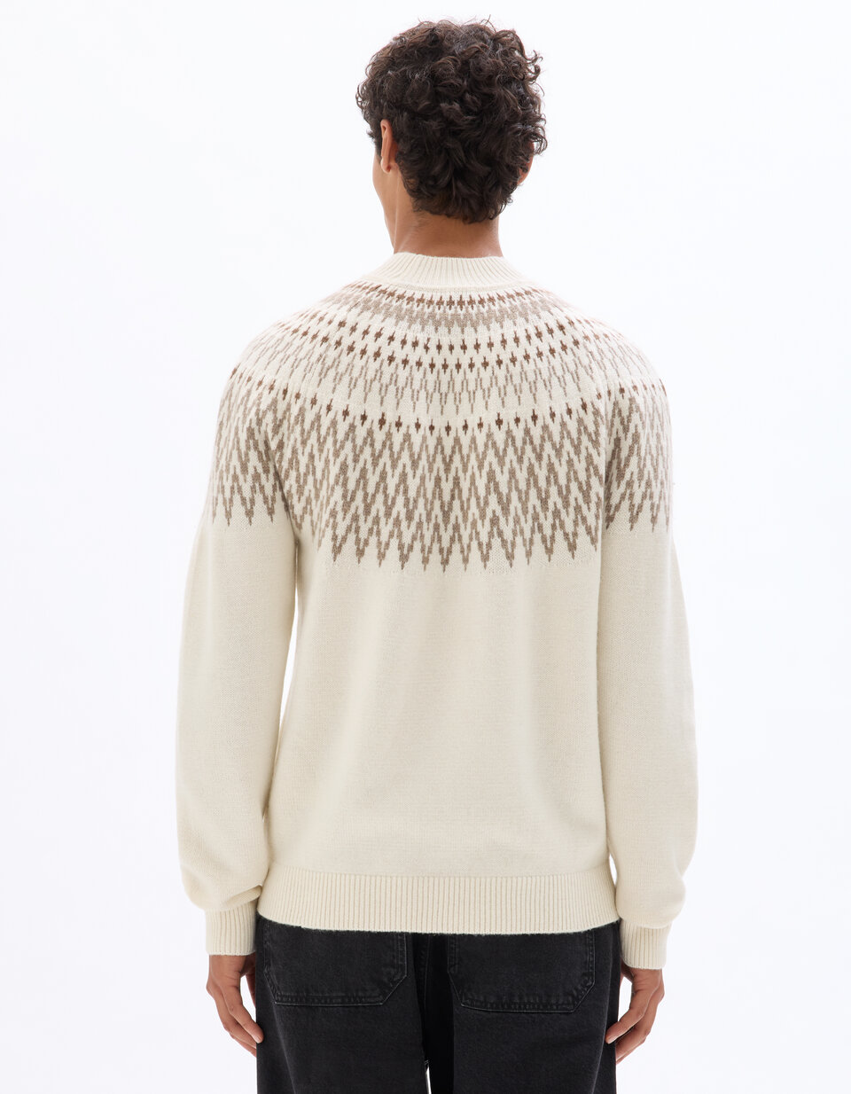 Pull jacquard en laine mélangée - écru | be normal