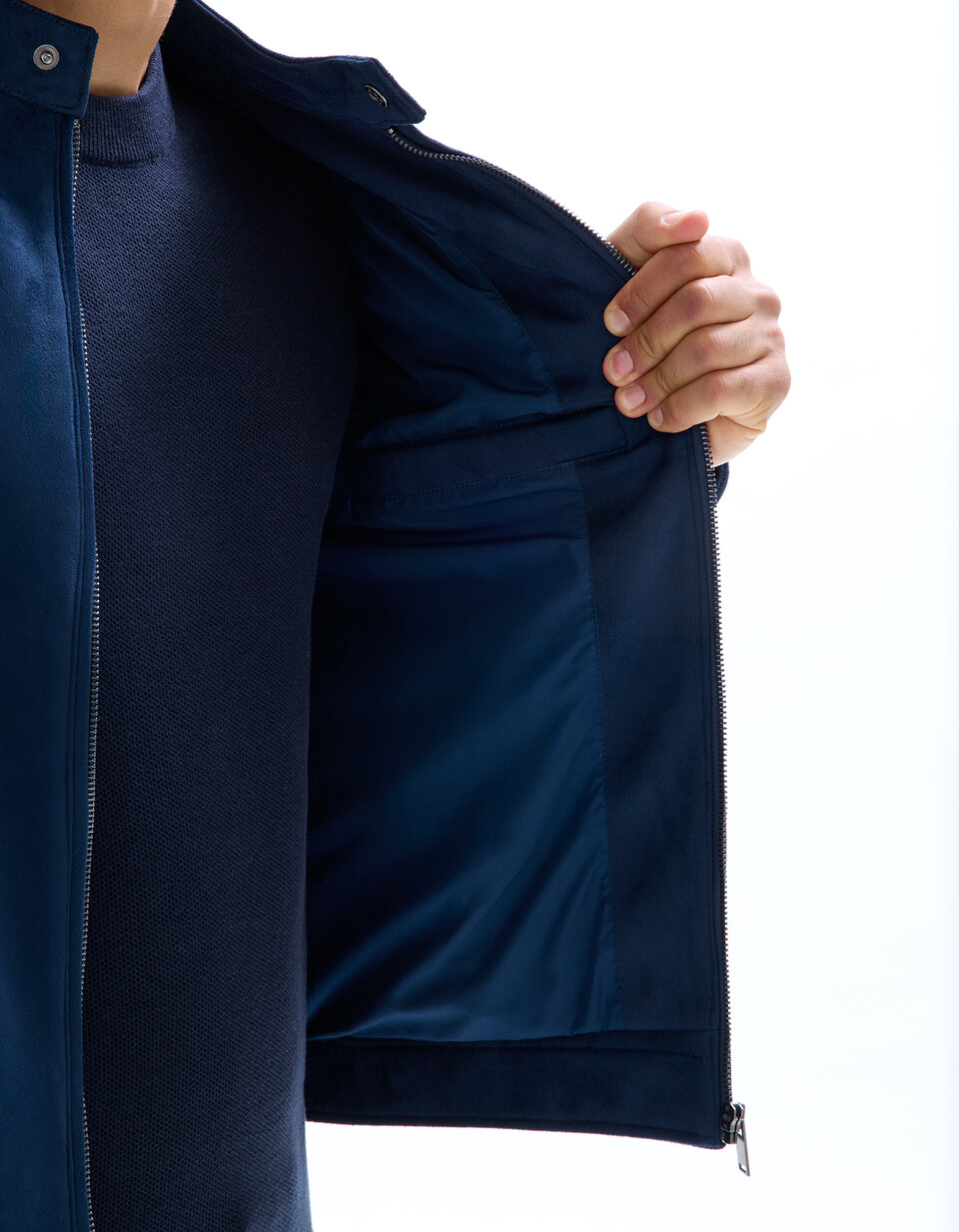 Billy Reid Veste matelassée zippée homme XXL bleu marine daim patch