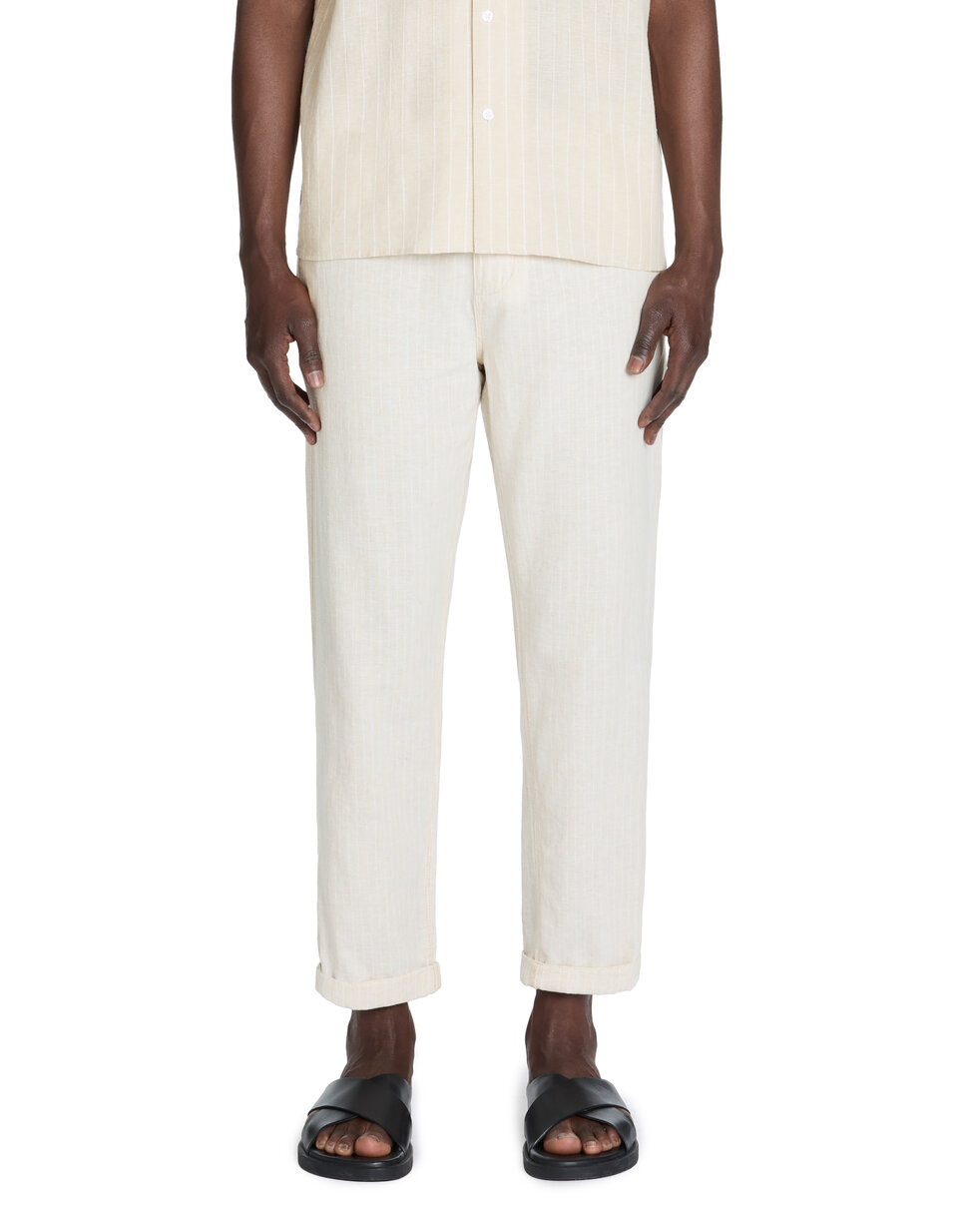 Pantalon Femme HUGO BOSS - Coton Blanc Rayé Beige - Taille Basse 38 - Occasion Très Bon état