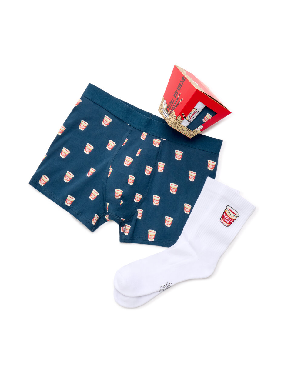 Coffret duo boxer et chaussettes Noël noodles - bleu | celio be normal