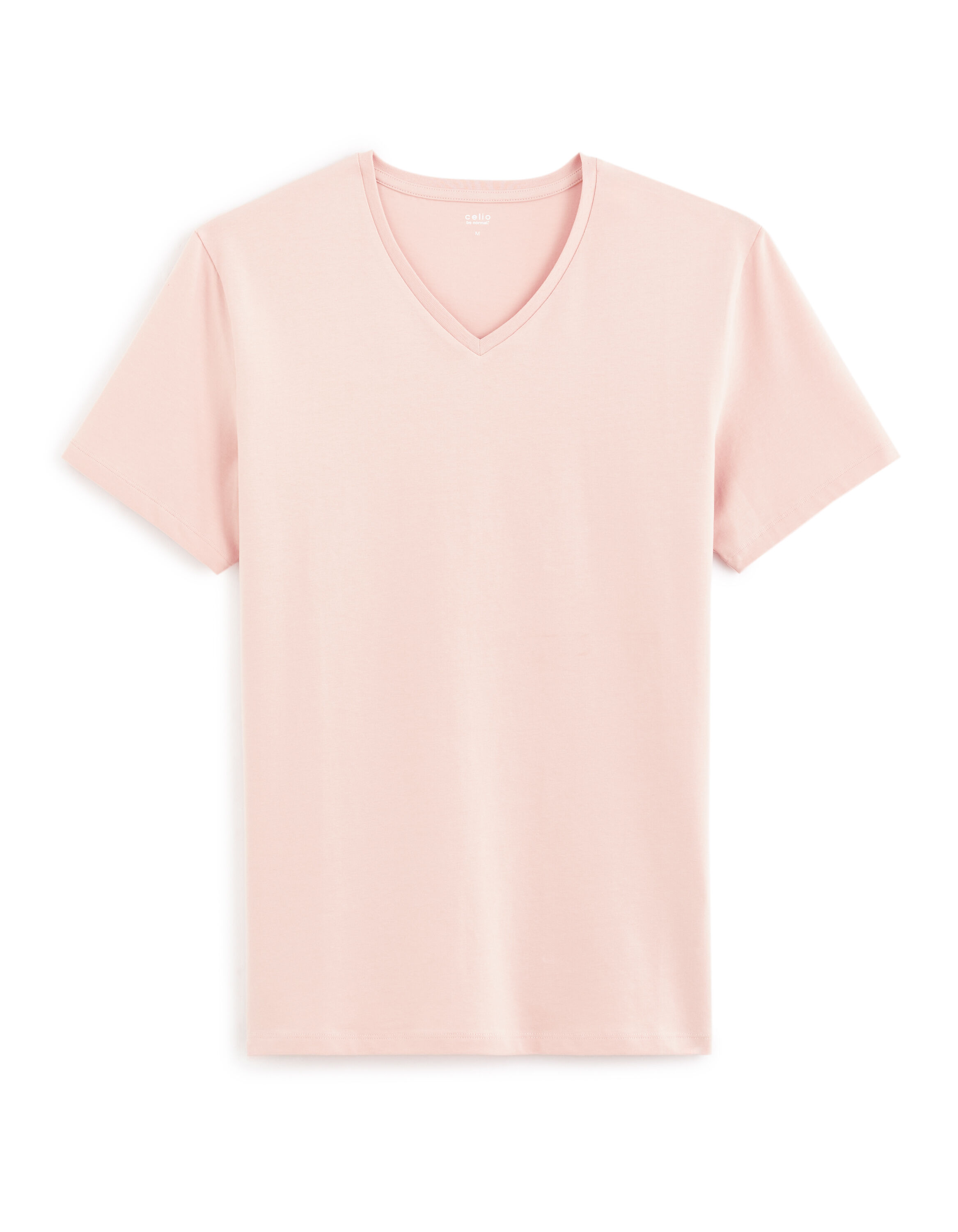 Camiseta ajustada con cuello en V de algodon elastico rosa claro celio be normal