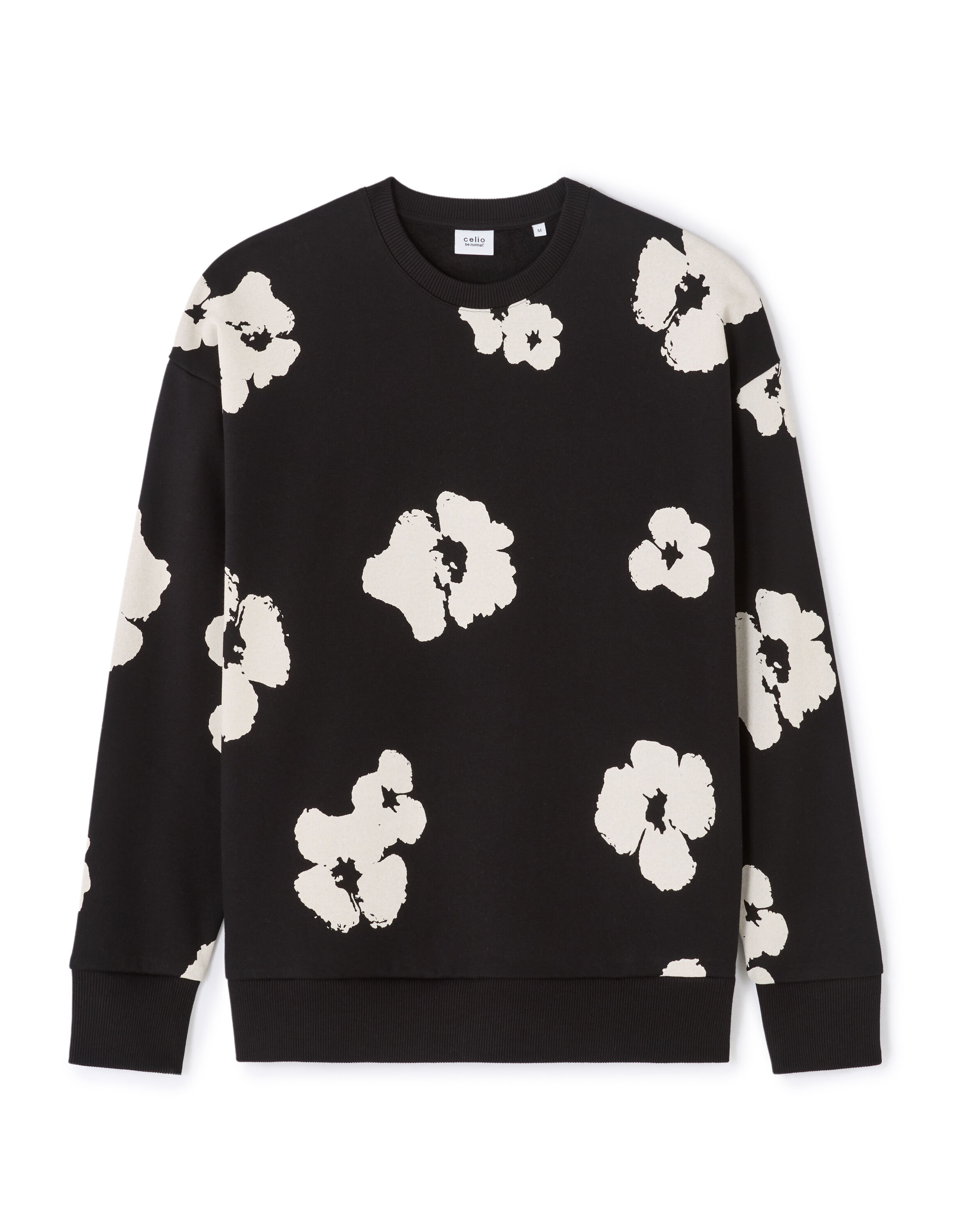 Sweat imprimé fleurs regular col rond - noir
