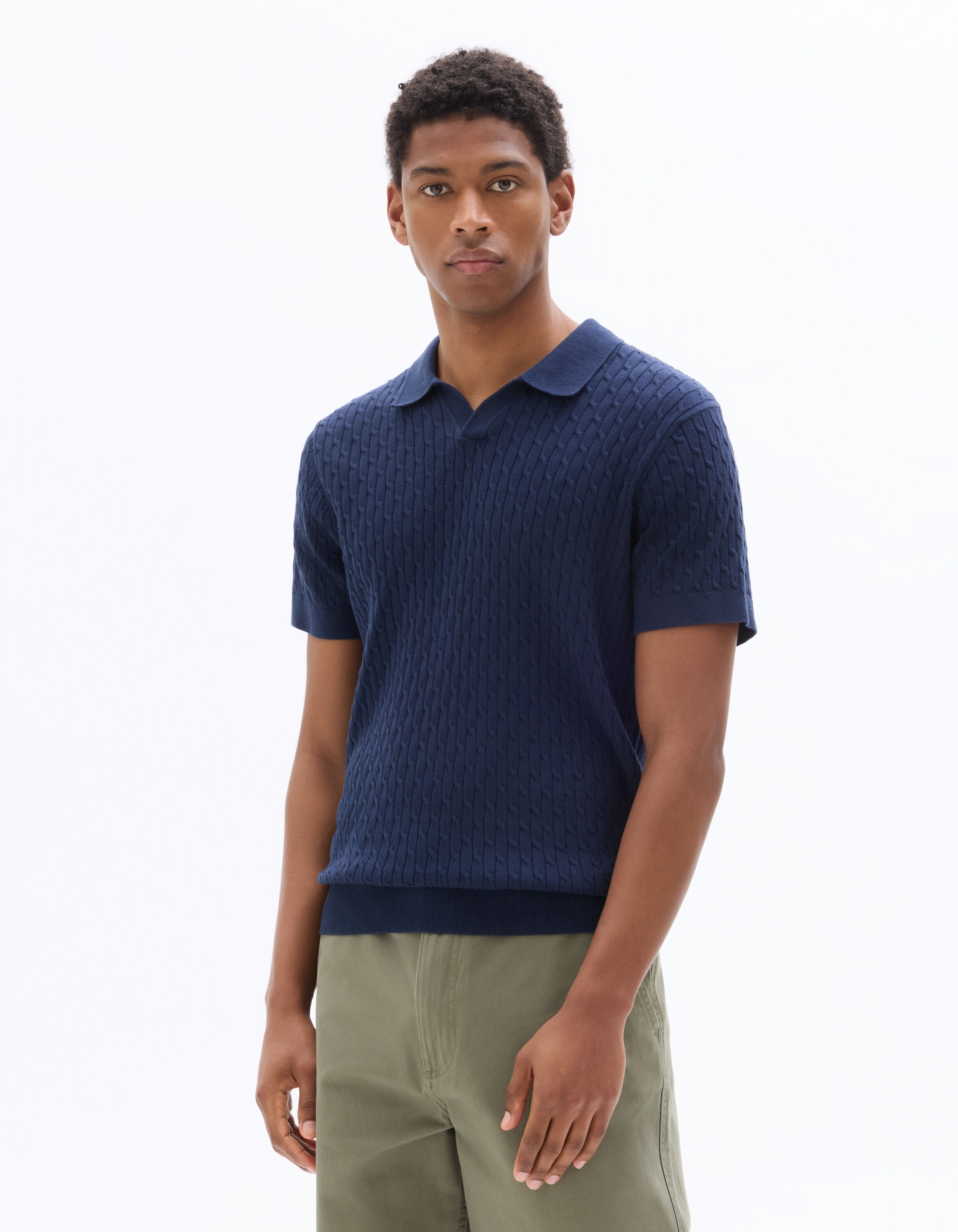 Regular Fit Textured Knit Polo - Navy | celio be normal