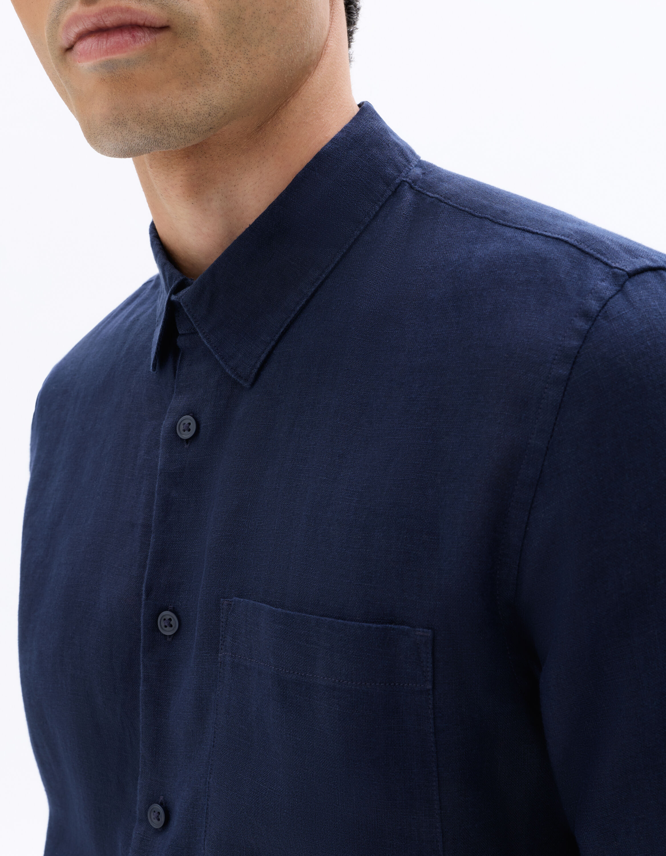 Regular Fit 100% Linen Shirt - Navy | celio be normal