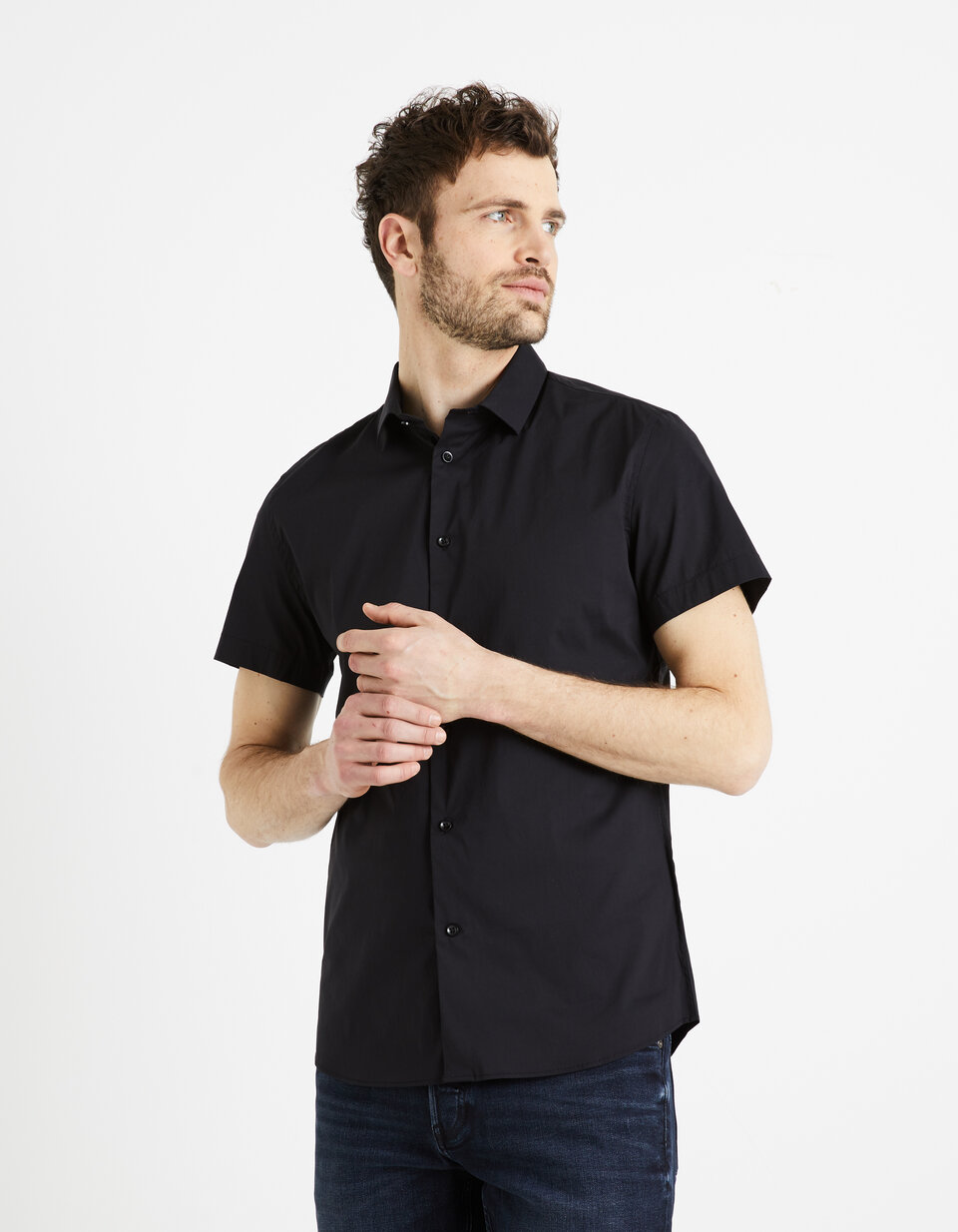 Chemise Homme Coupe Slim En Coton Stretch - Noire Et élégante