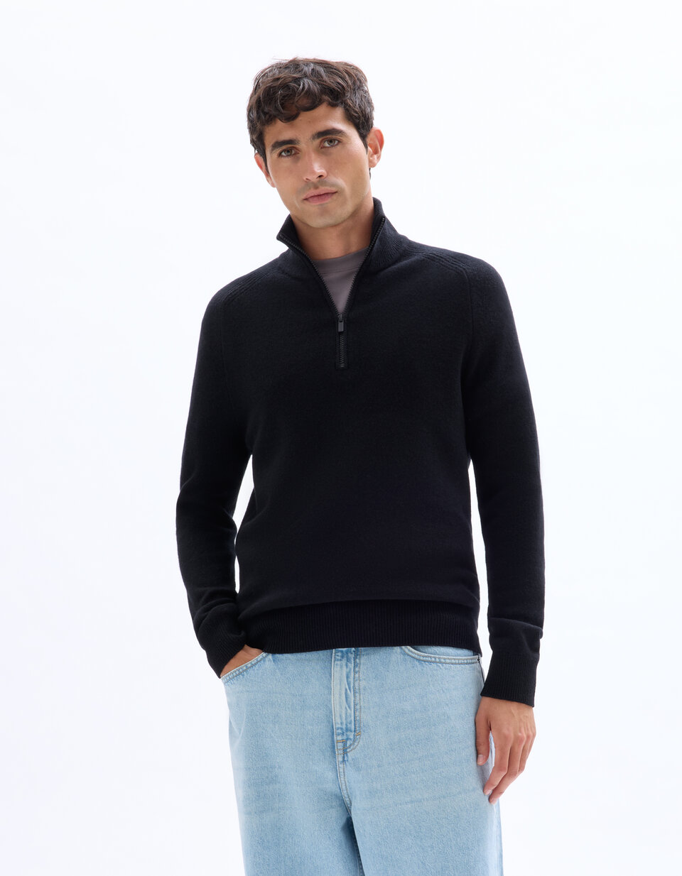 Pull zippé en laine cardée col montant beige-xfj Lacoste | La Redoute
