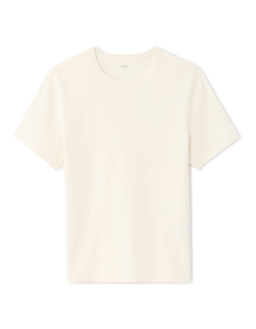 T-shirt boxy col rond epais - beige