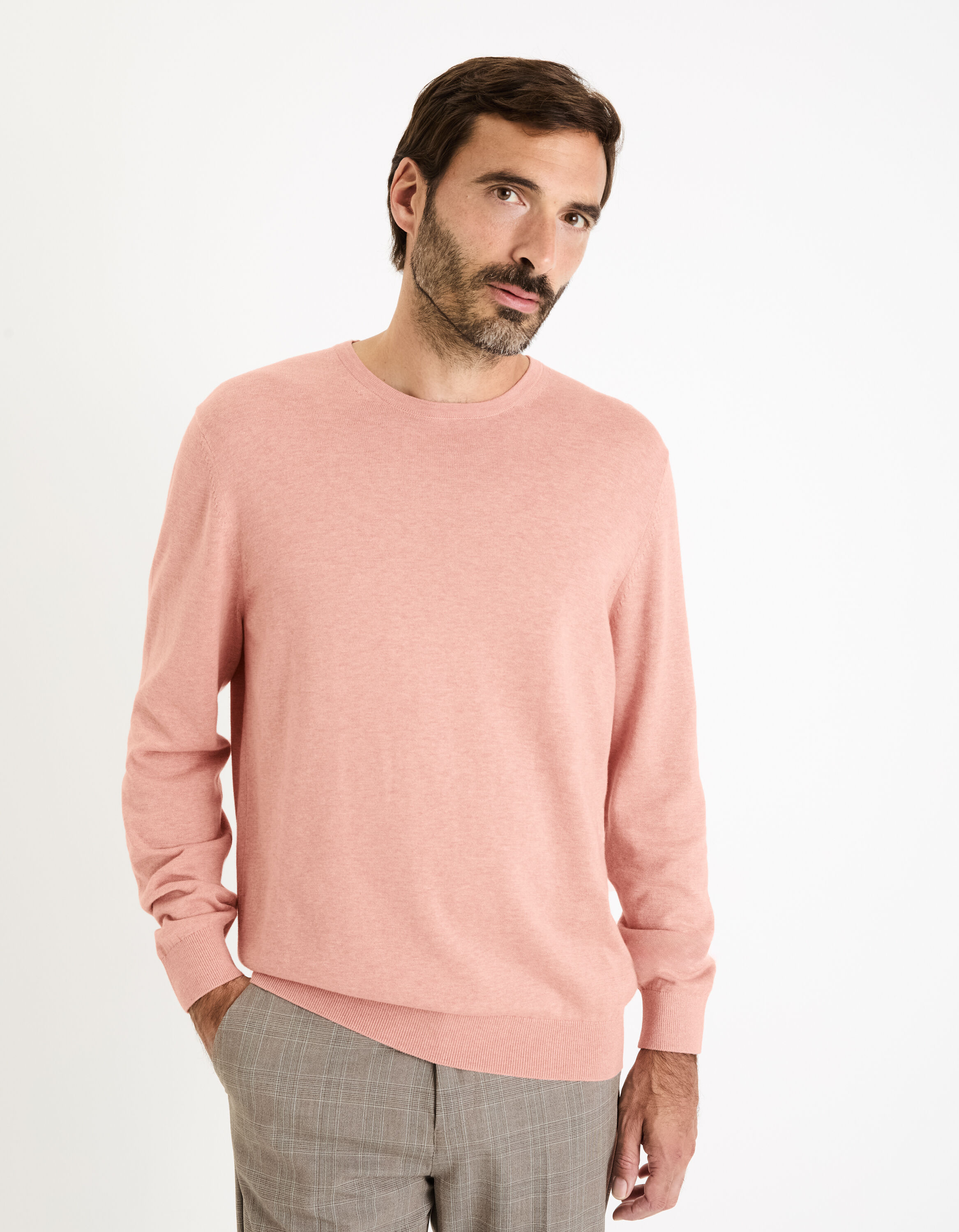 Pull Homme Col V Coton Biologique Rose