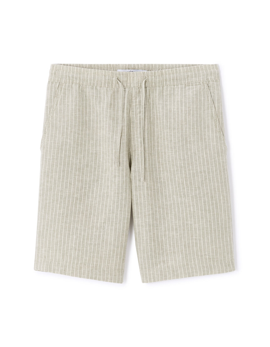 Generisch Short En Lin Pour Homme - Blanc - Short D'été Pour Homme - Léger Et Aéré - Bermuda Respirant - Avec Poches - Coupe Droite - Short De