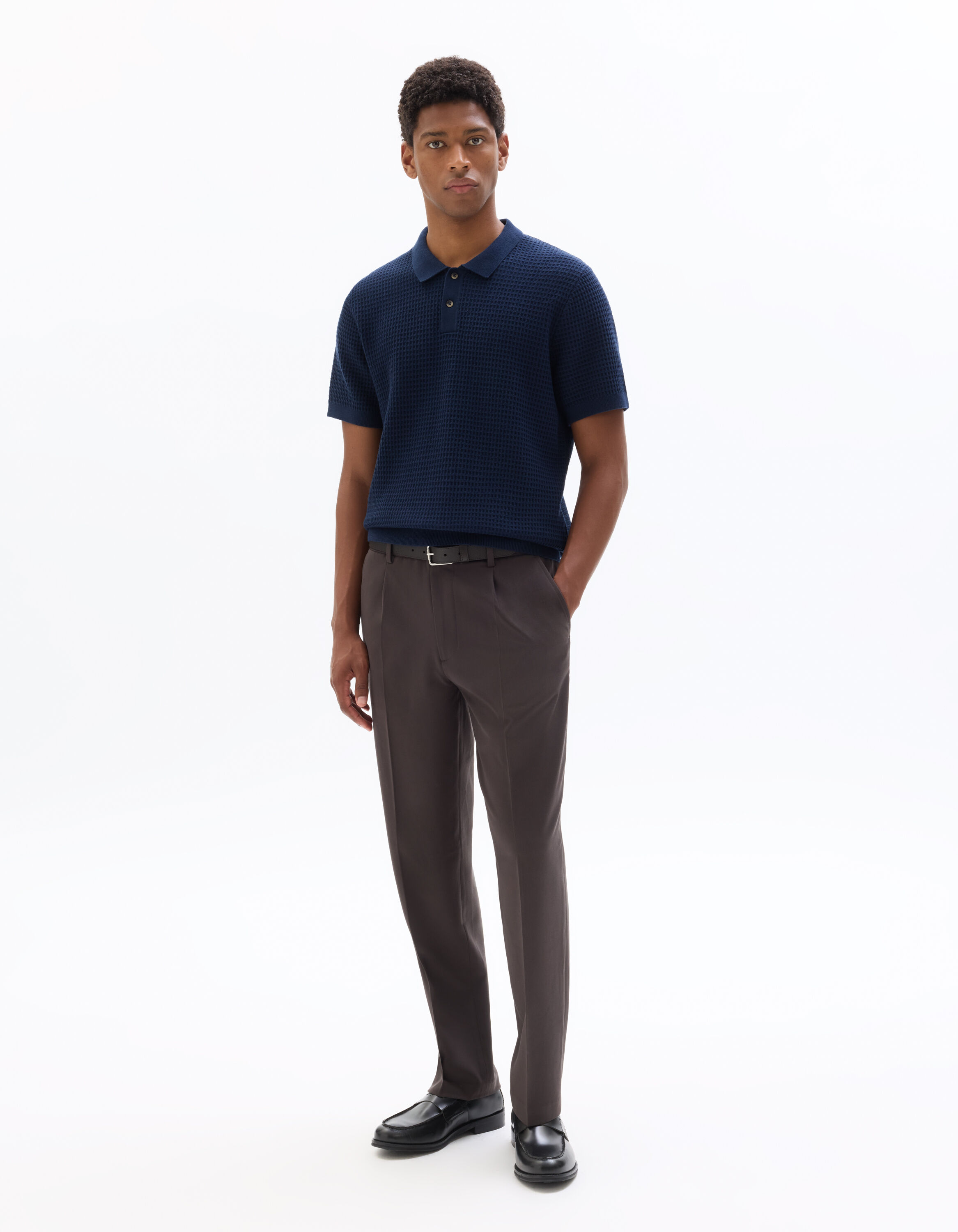 Regular Fit Knit Polo 100% Cotton - Blue | celio be normal