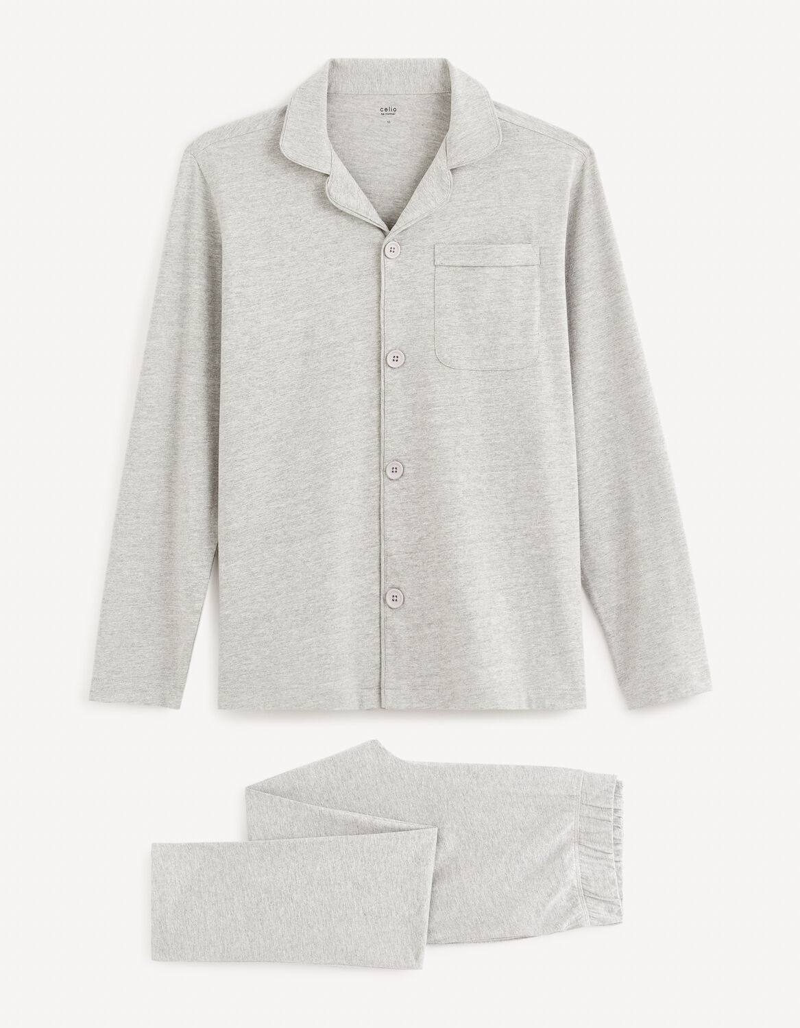 pyjama manches longues en popeline - gris clair
