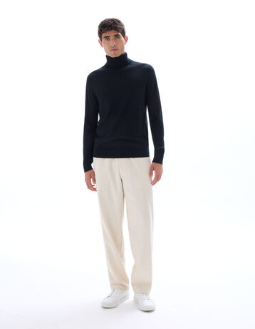 Diana Studio, Zwarte basic polo voor heren, 100% merinowol, effen, lange mouwen, maat S, regular fit, Zwart, S