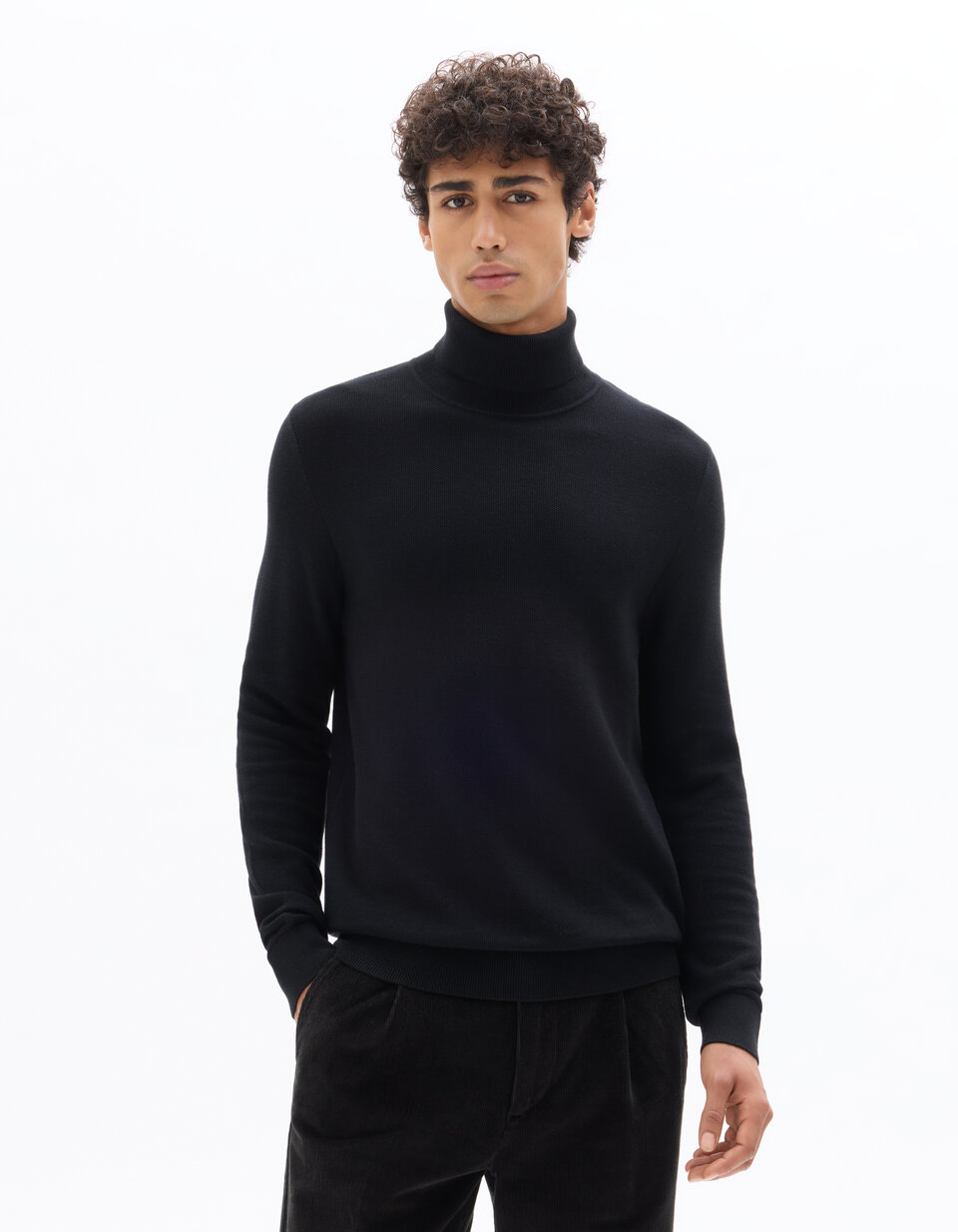 Pull piqué col roulé 100% coton - noir | celio