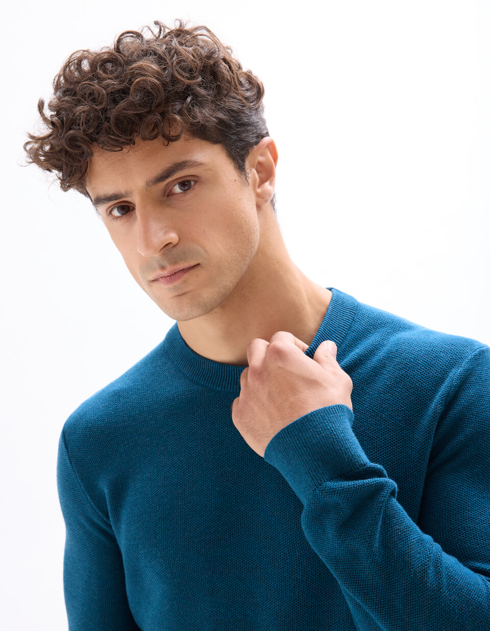 Pull col rond bleu marine en coton - Garçons
