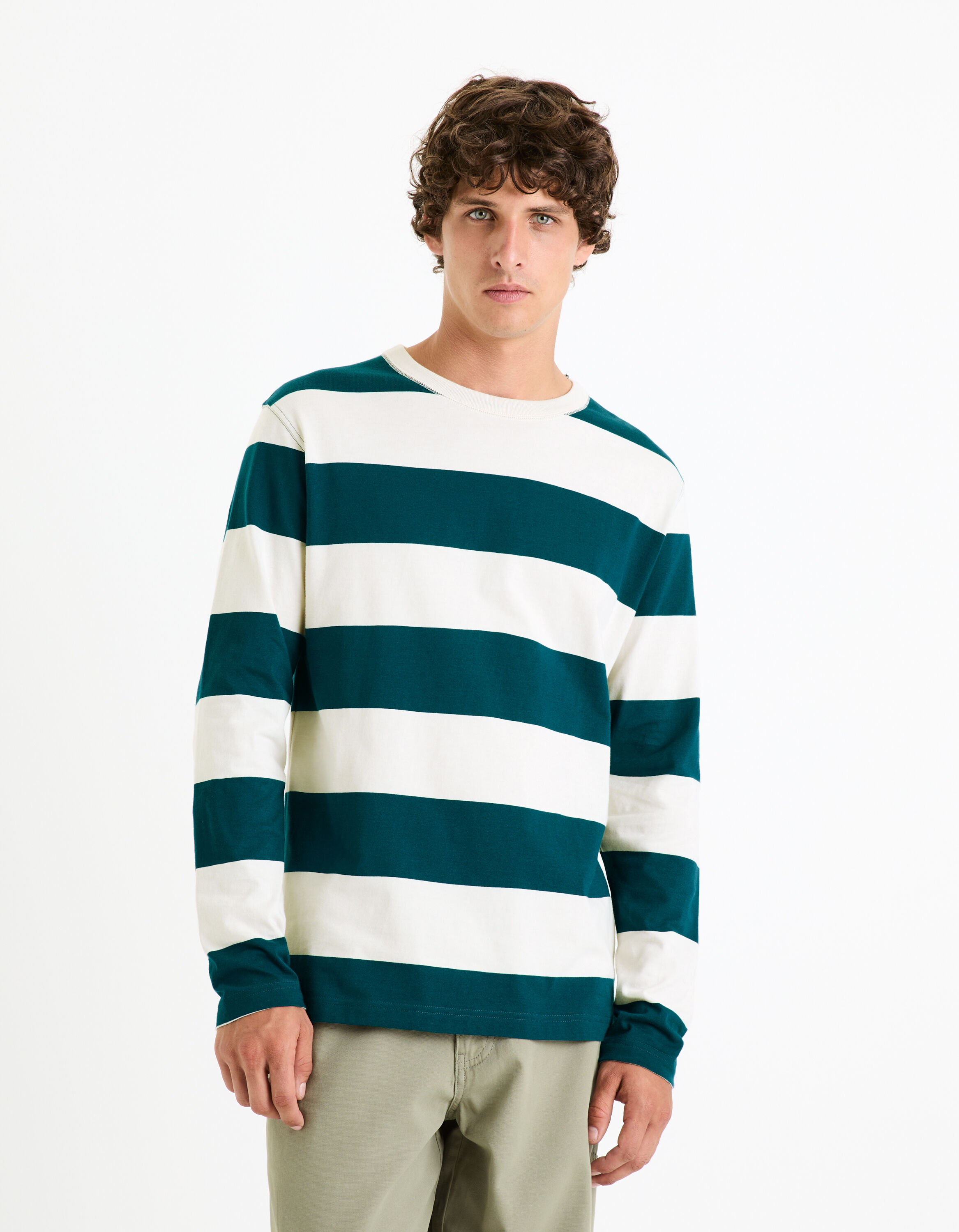 T shirt manches longues 100 coton bleu celio be normal
