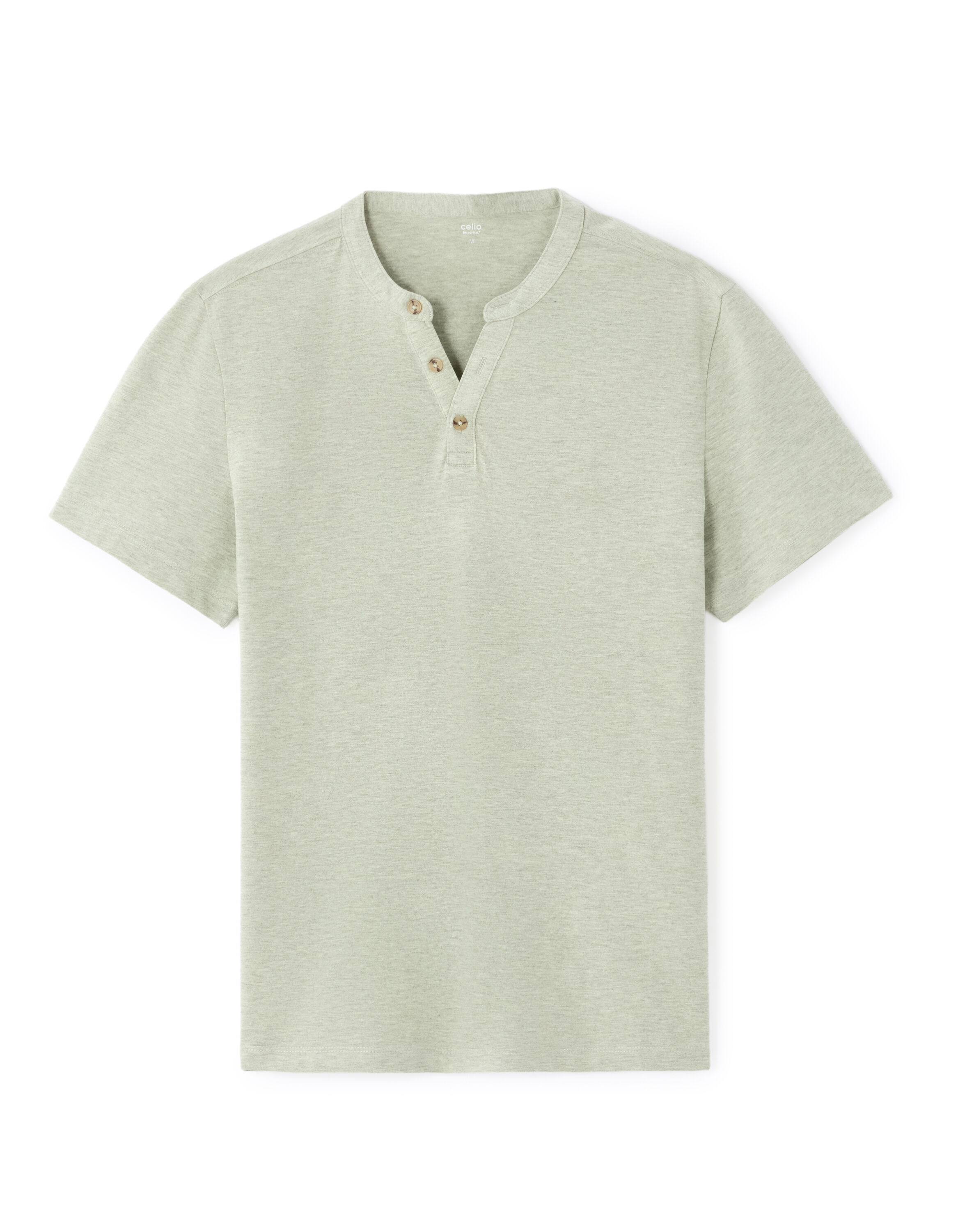 Regular Fit Cotton Blend Henley Neck T-Shirt - Light Green | celio