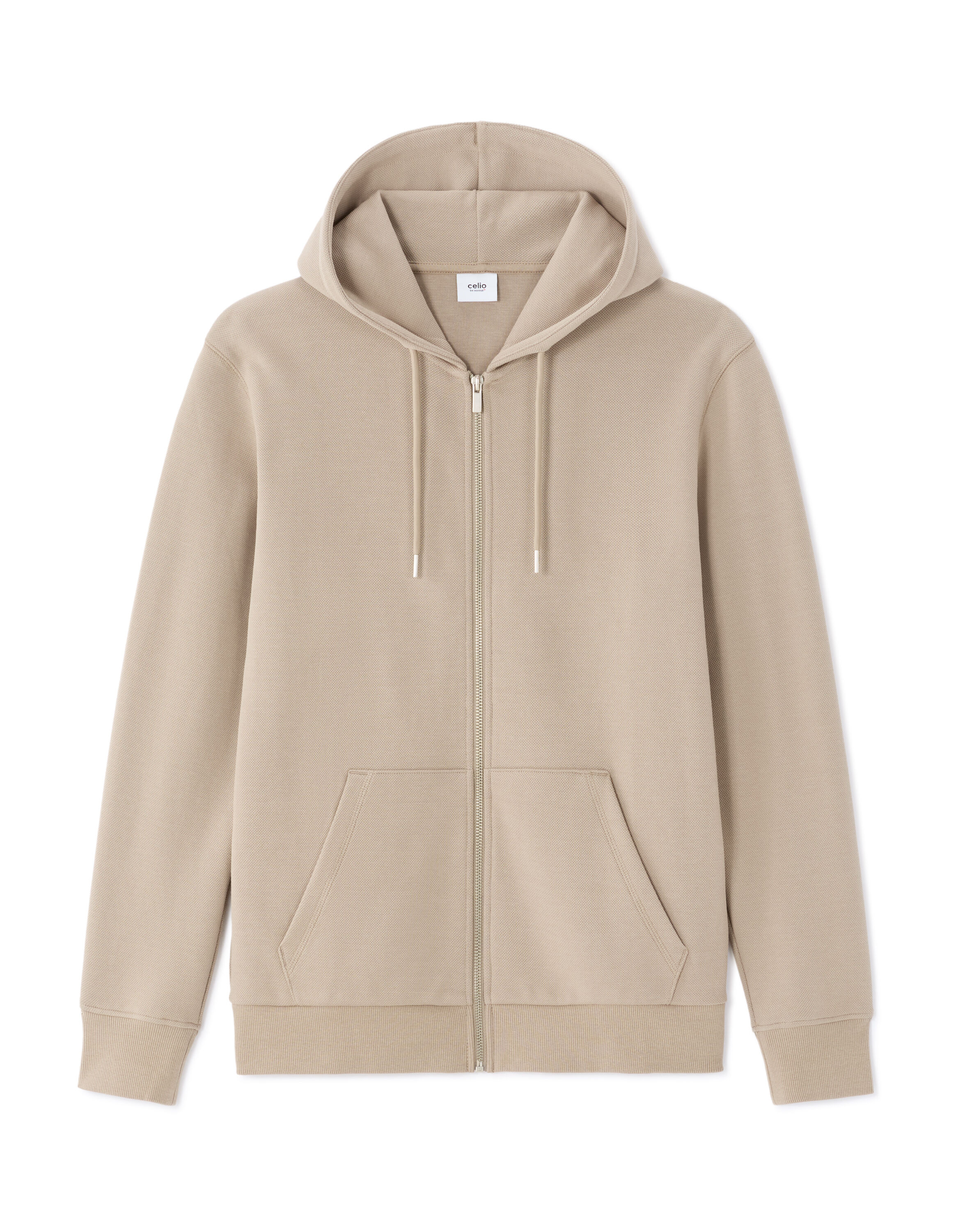 Regular Fit Piqué Zip-Up Hoodie - beige | celio be normal