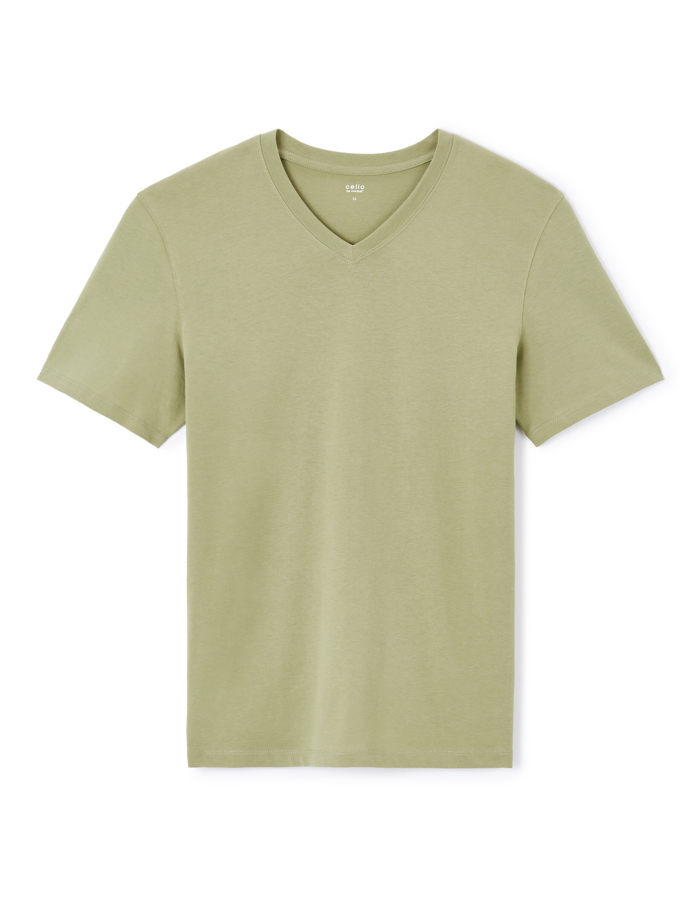 Camiseta de cuello en V recto 100 algodon color caqui celio be normal
