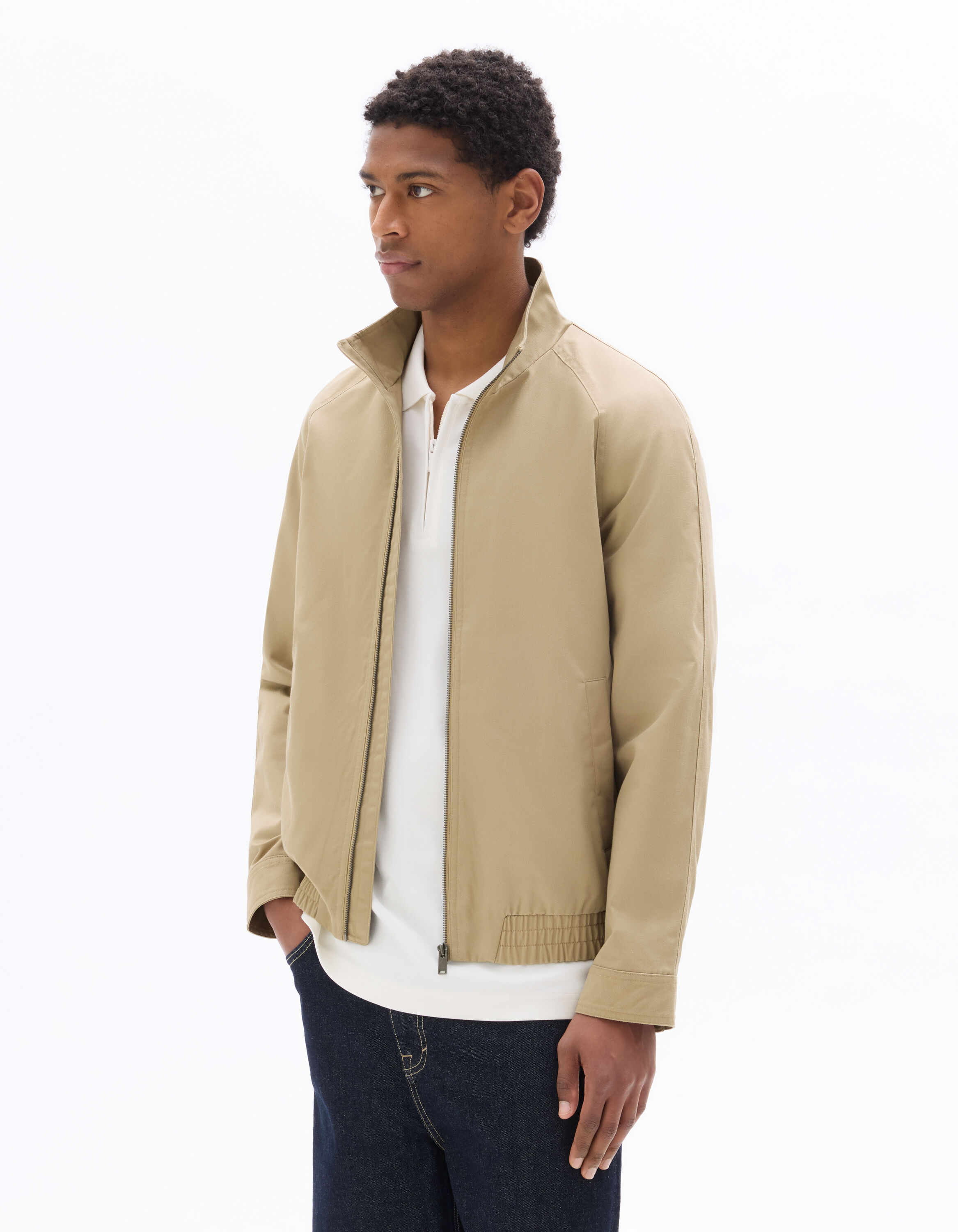 Beige Zip-Up Stand-Up Collar Jacket | celio be normal