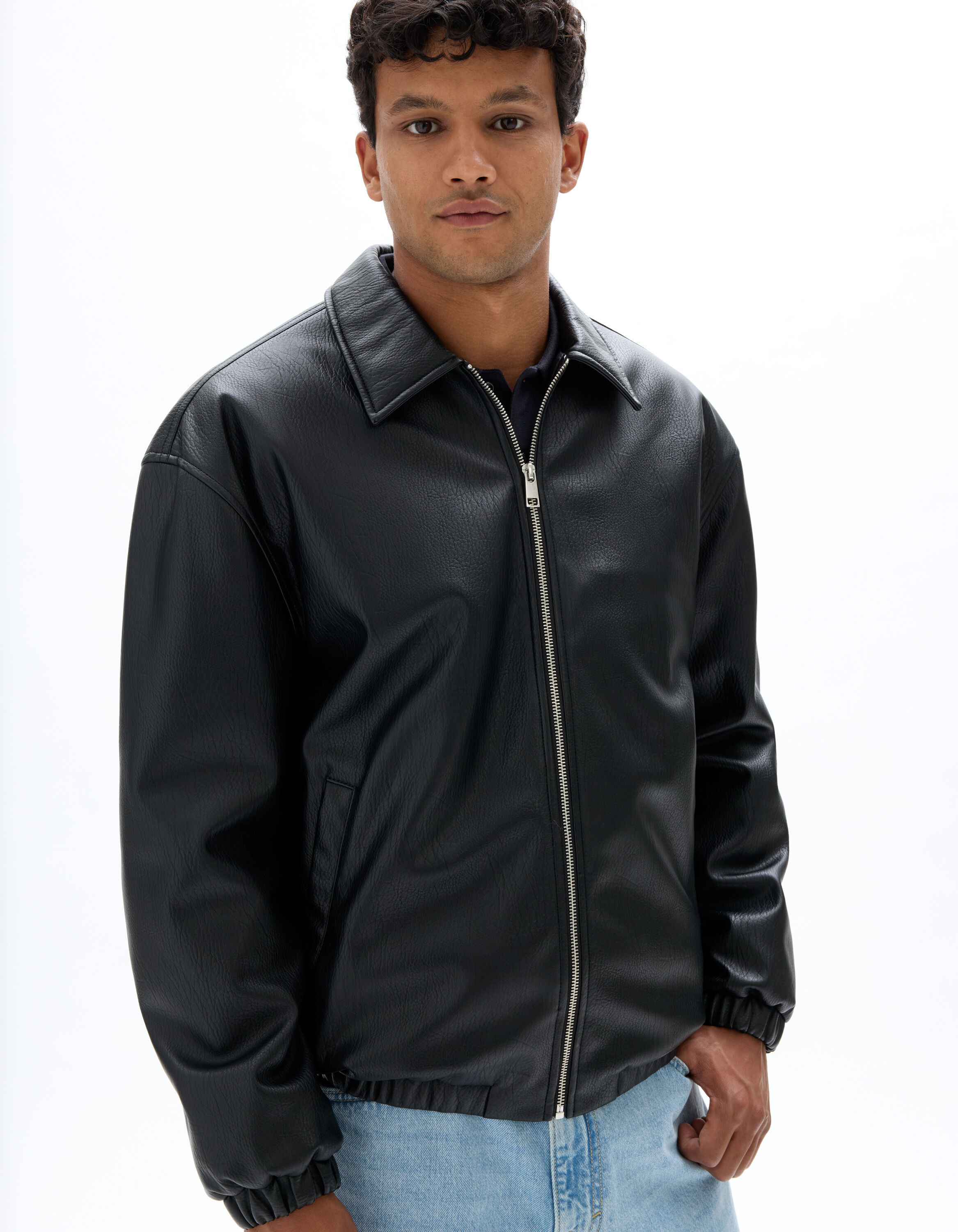 Faux leather jacket with shirt collar – black | celio be normal