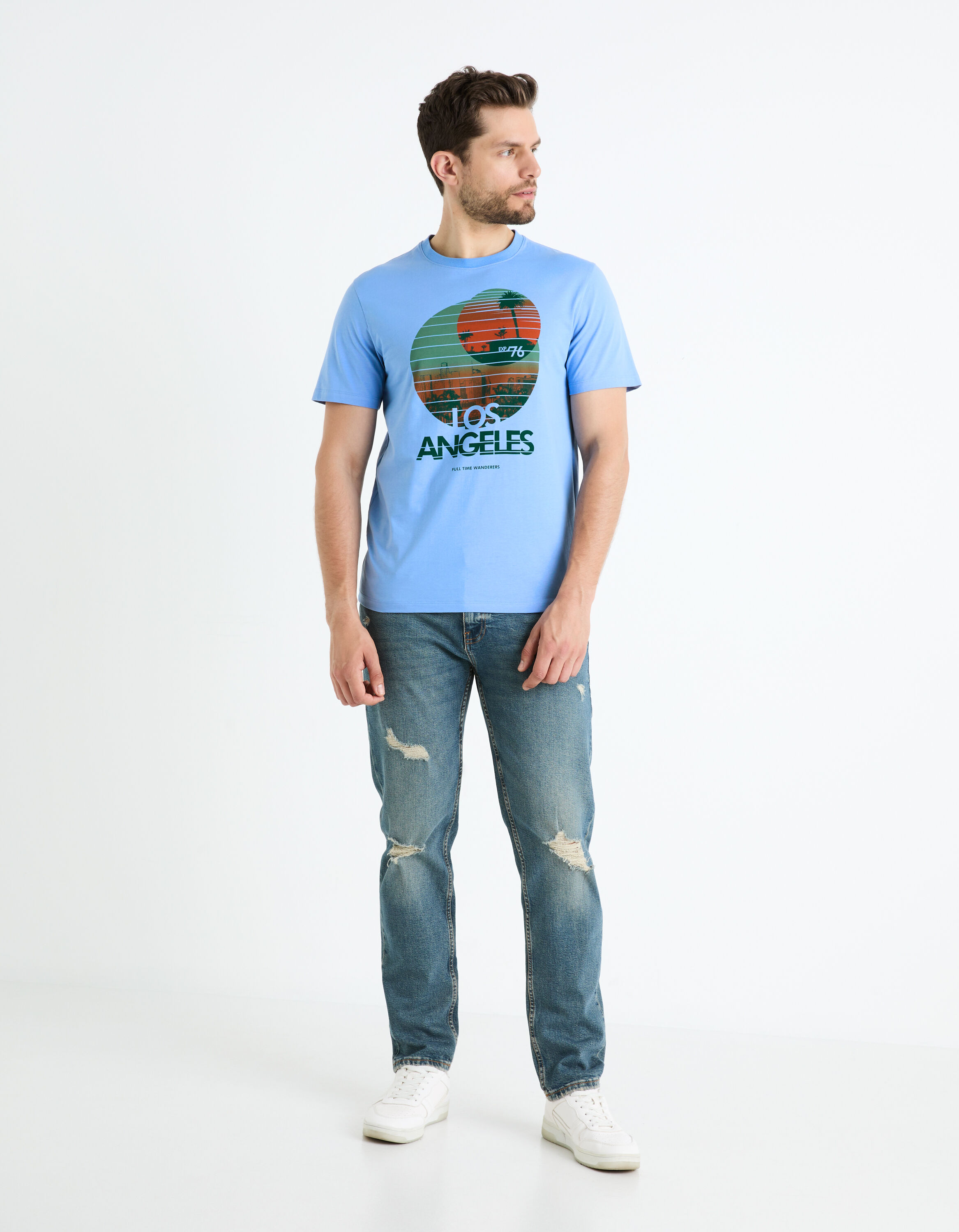 Camiseta 100 algod n con cuello redondo azul celio be normal