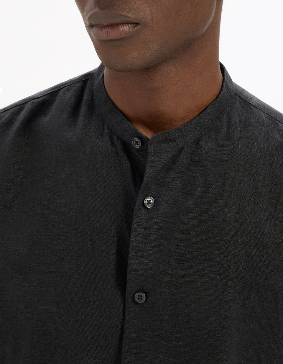 Chemisette regular col mao 100% lin noir