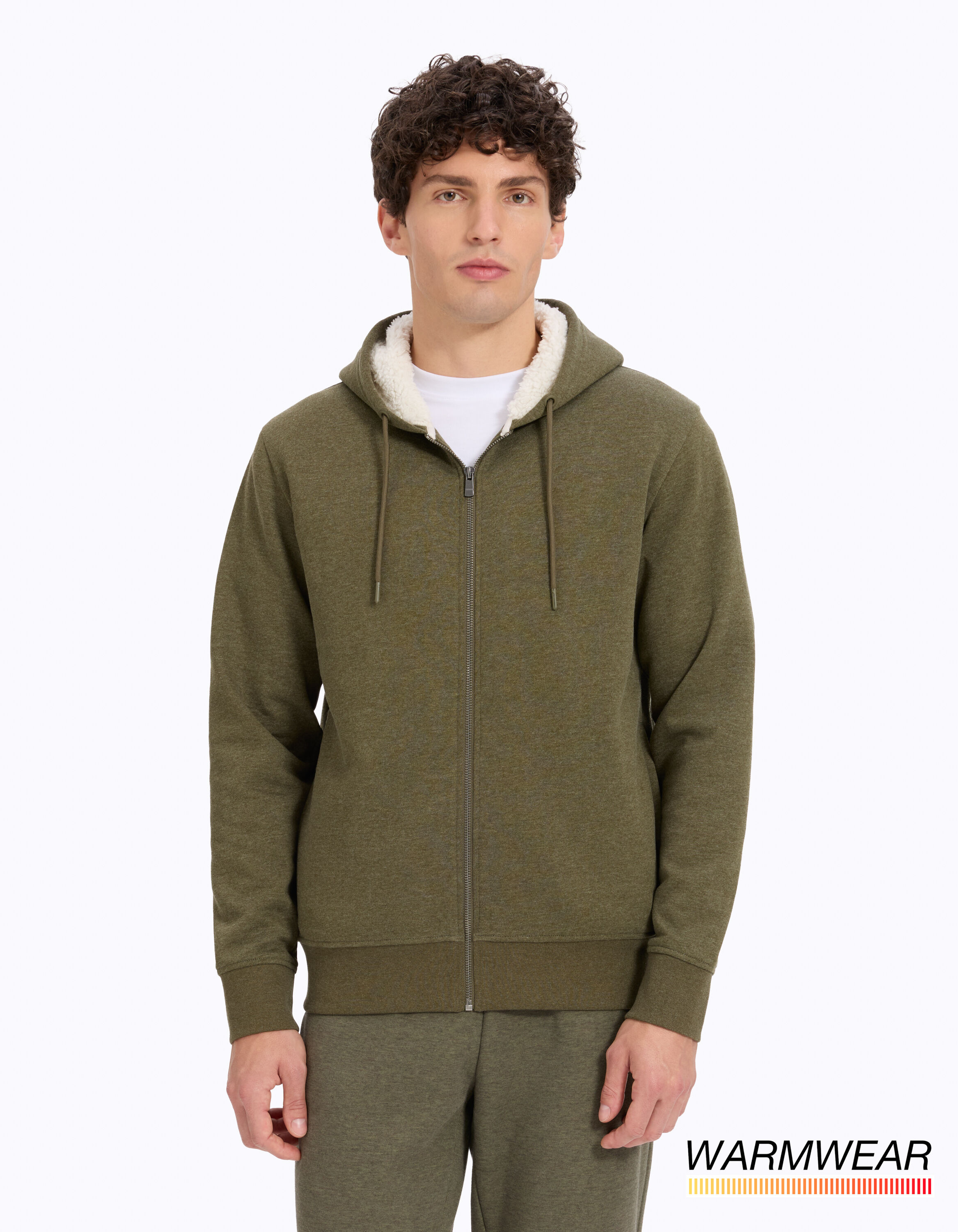 SALE中！Lon TONE ZIP HOODIE/KHAKI Sherpa-lined zip-up hoodie - khaki | celio be normal