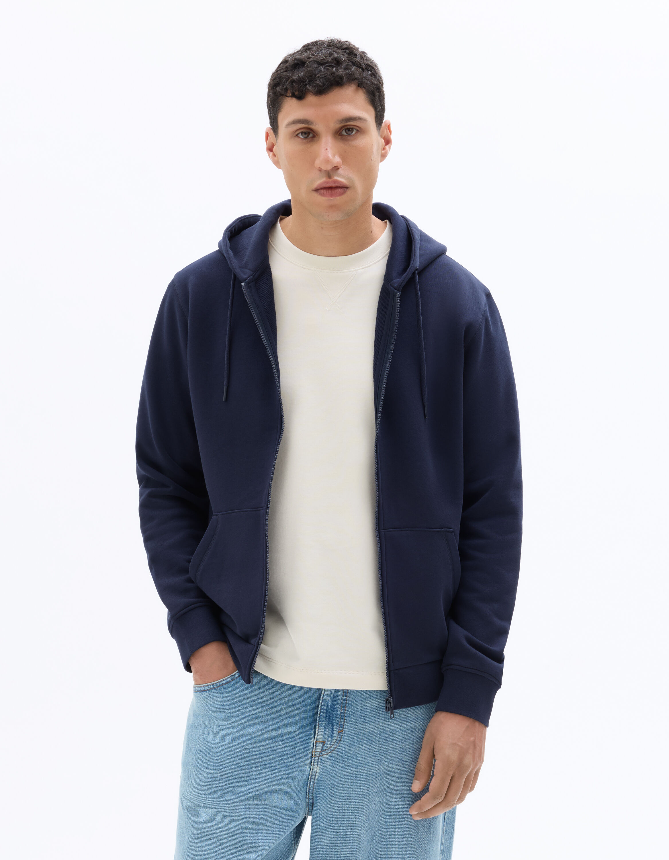 100% cotton zip-up hoodie - navy | celio be normal