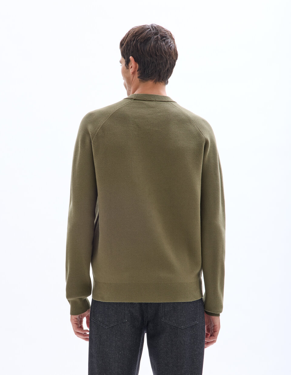 Pull col rond en coton mélangé uni - Kaki | celio be normal